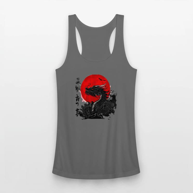 Dragon and crimson sun with ink japanese