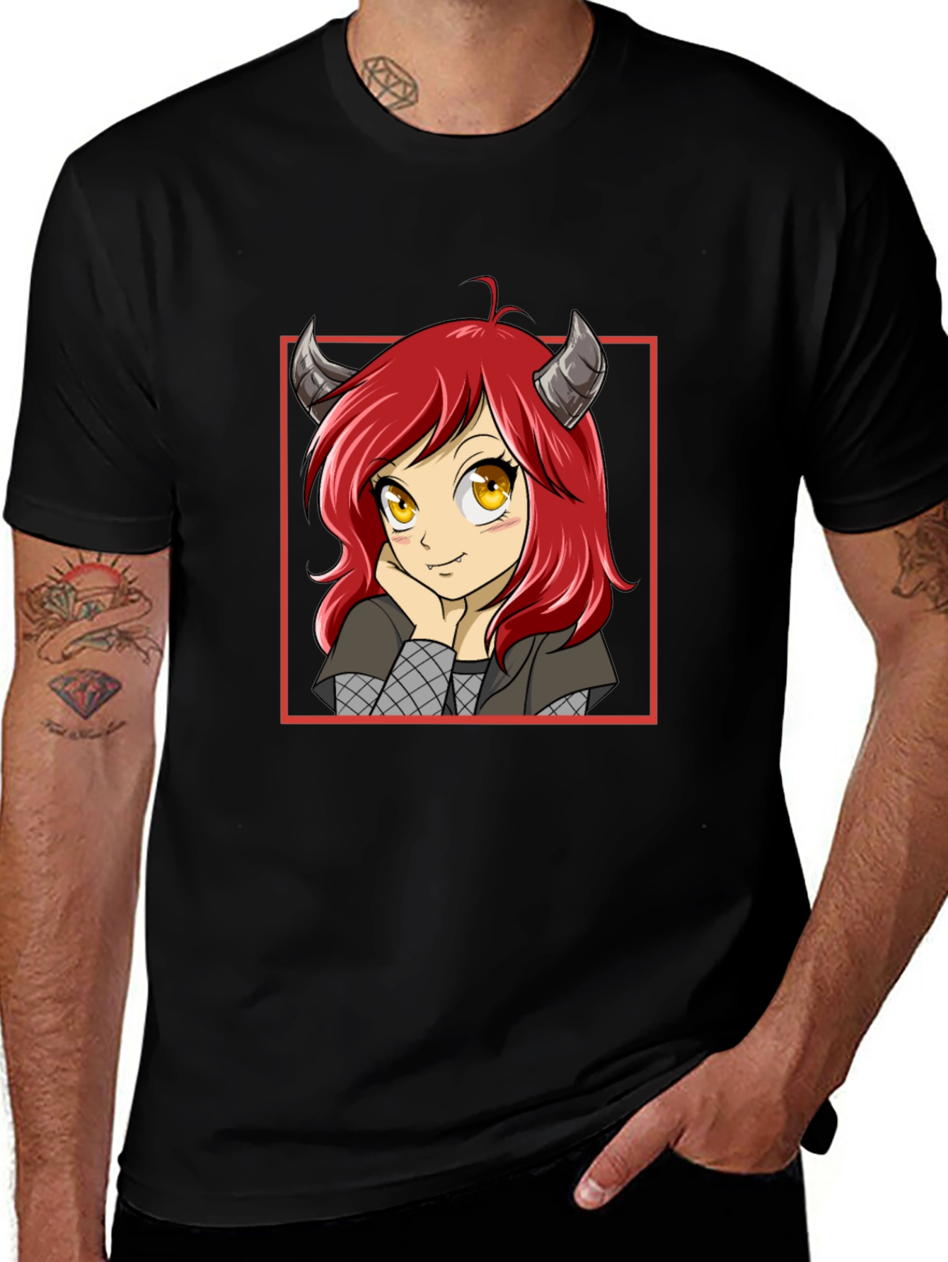 Anime Girl Devil Horns Graphic T-Shirt