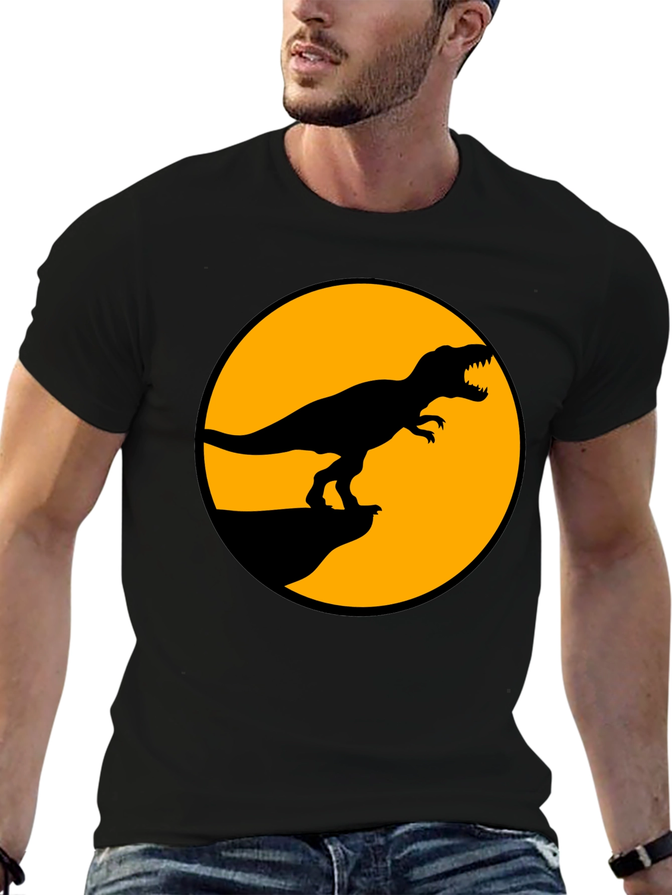 Dinosaur Graphic Tee - Black T-Rex Circle Design