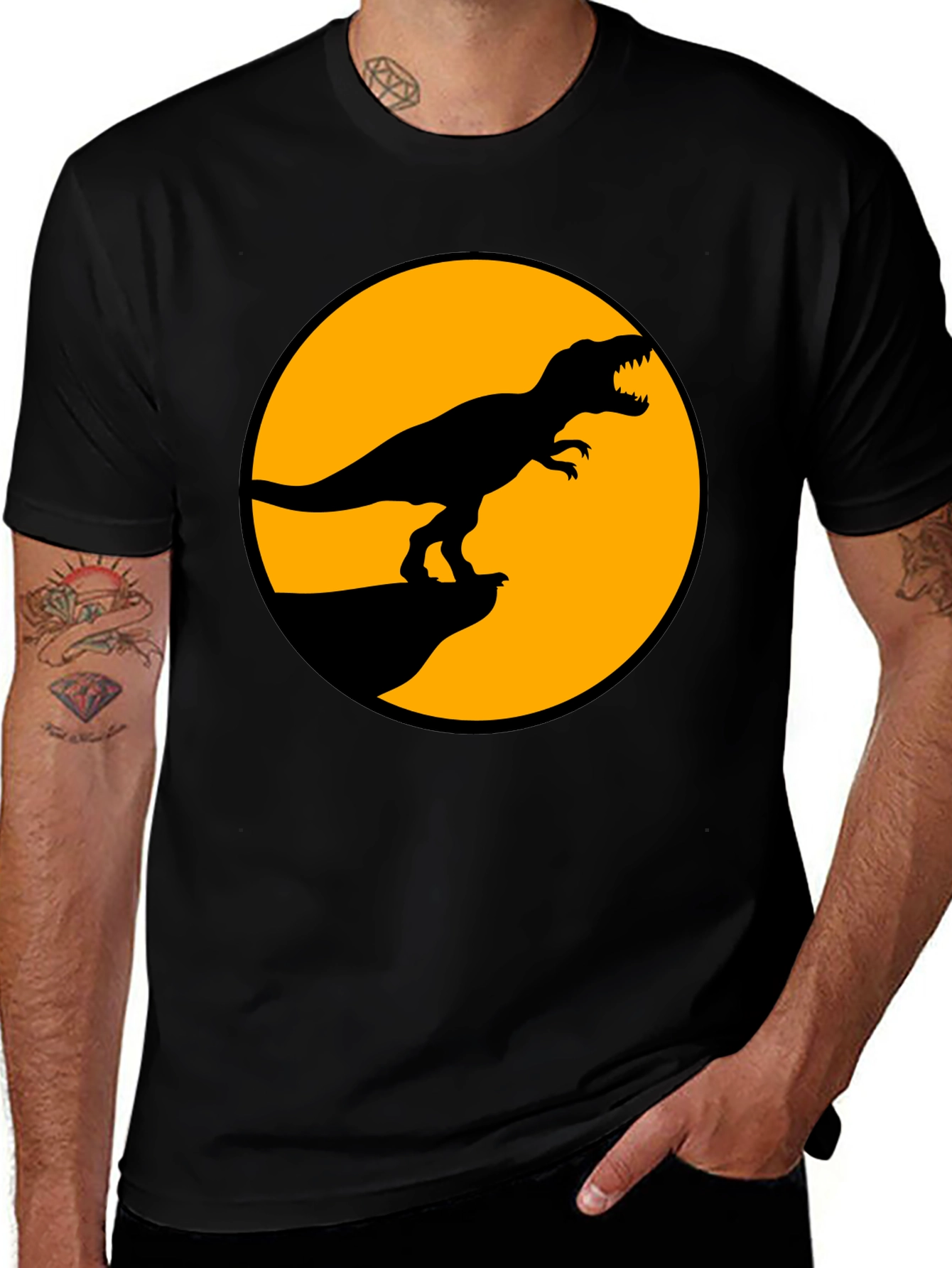 Dinosaur Graphic Tee - Black T-Rex Circle Design