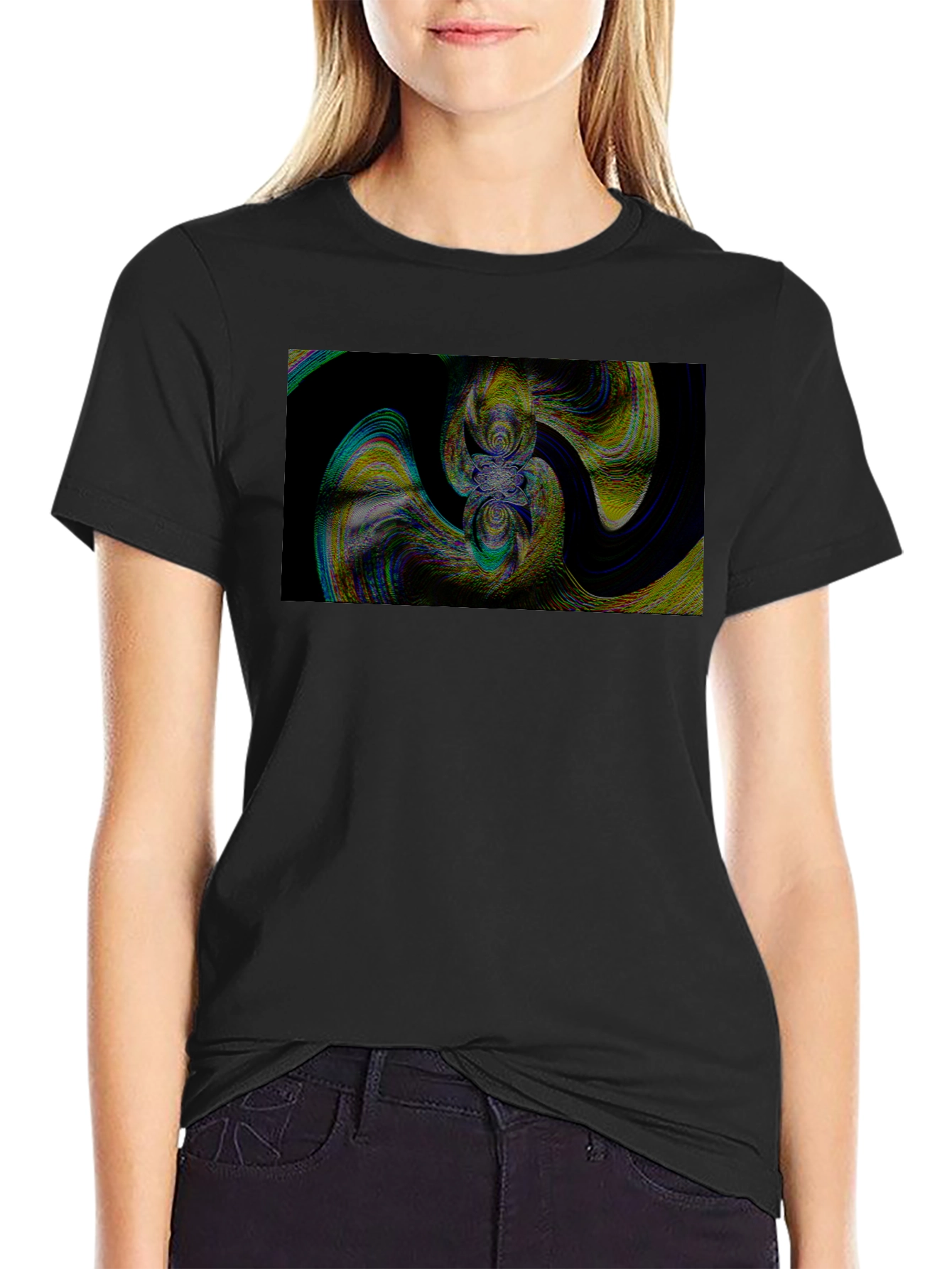 Abstract Swirl Graphic Black T-Shirt