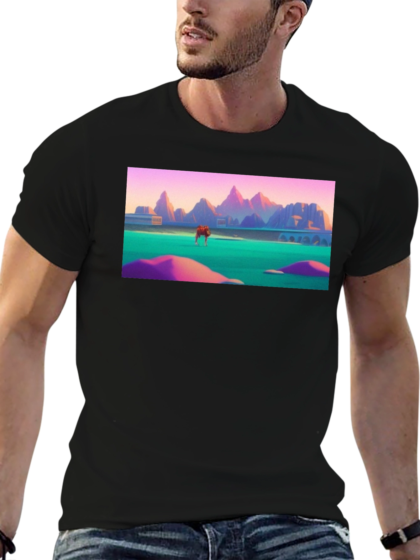 Surreal Landscape Black Cotton Tee