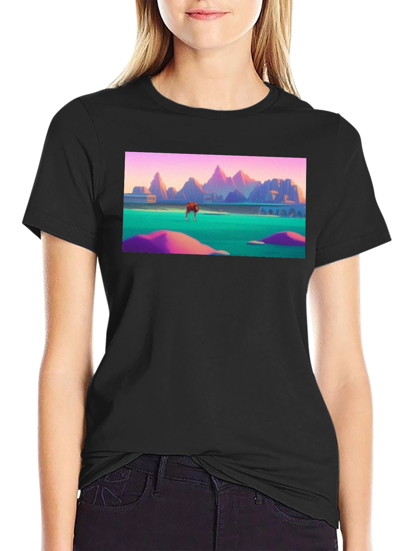 Surreal Landscape Black Cotton Tee