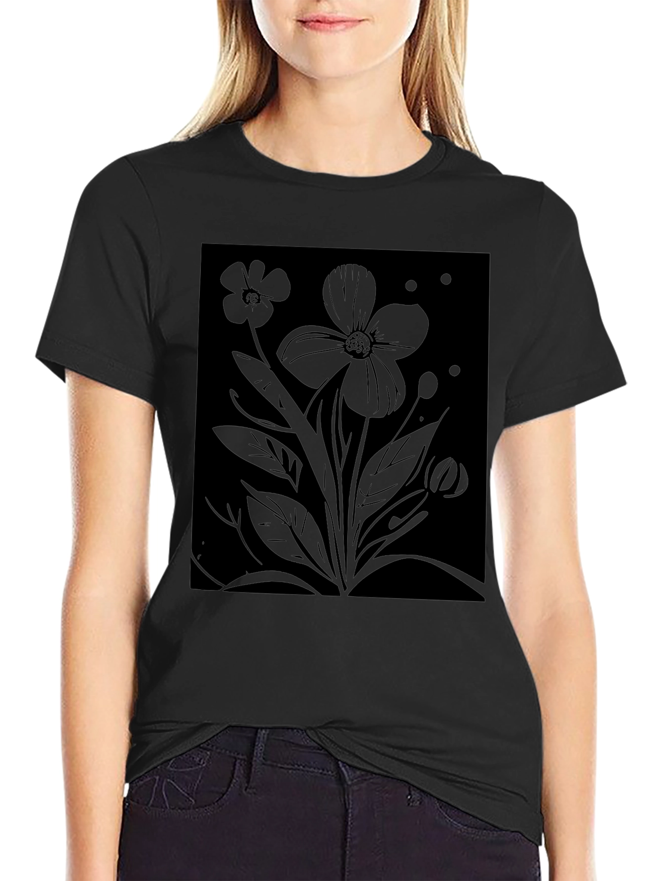 Black Floral Graphic Tee - Mens Classic Fit
