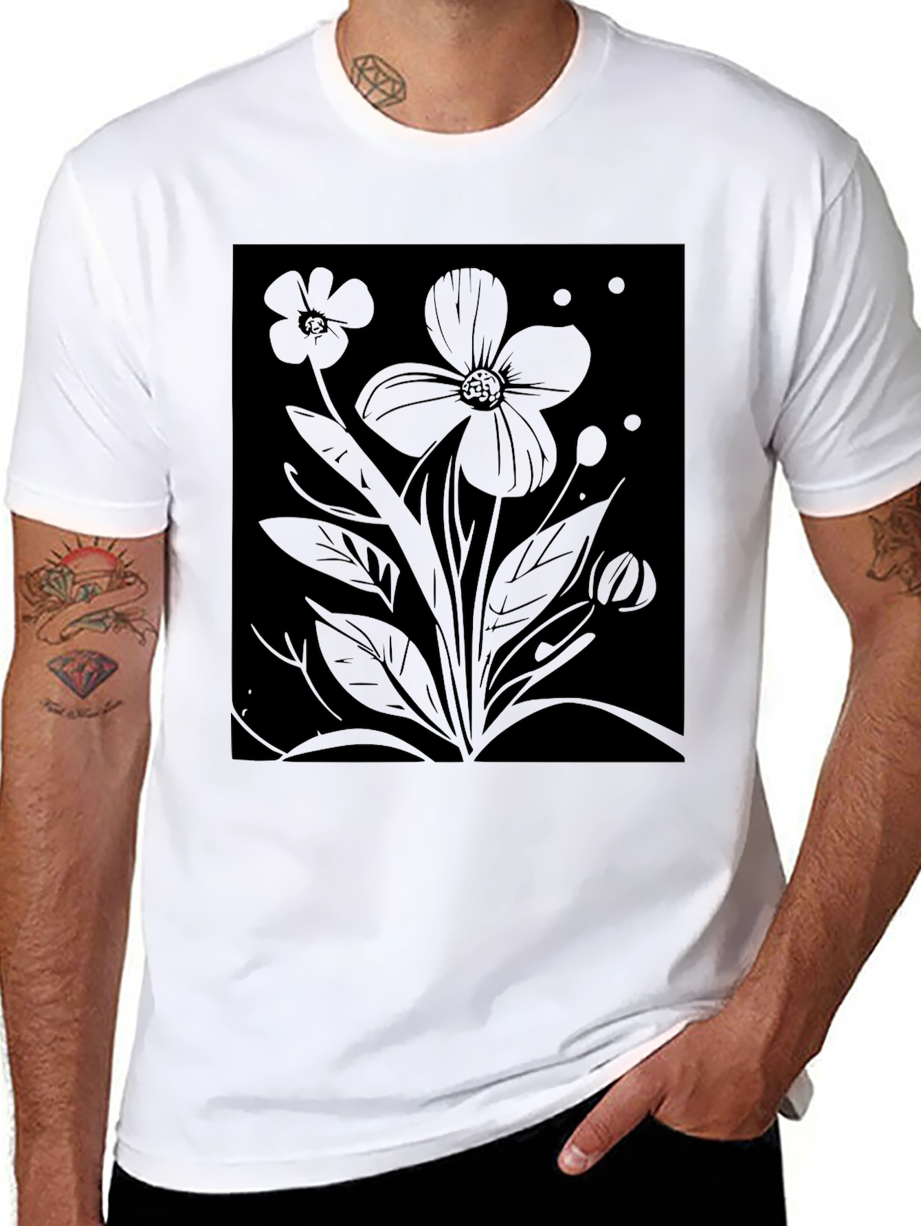 Black Floral Graphic Tee - Mens Classic Fit