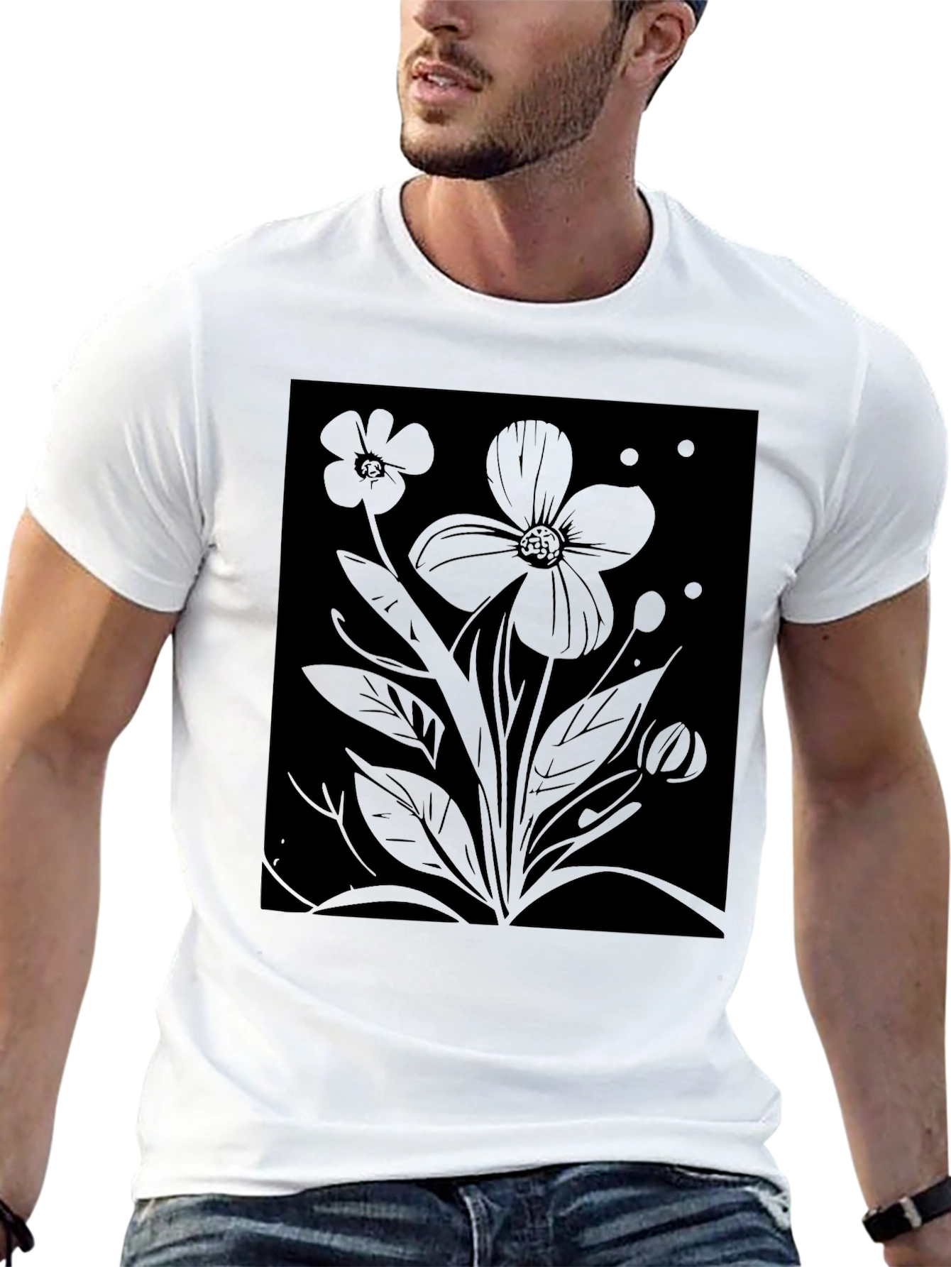 Black Floral Graphic Tee - Mens Classic Fit