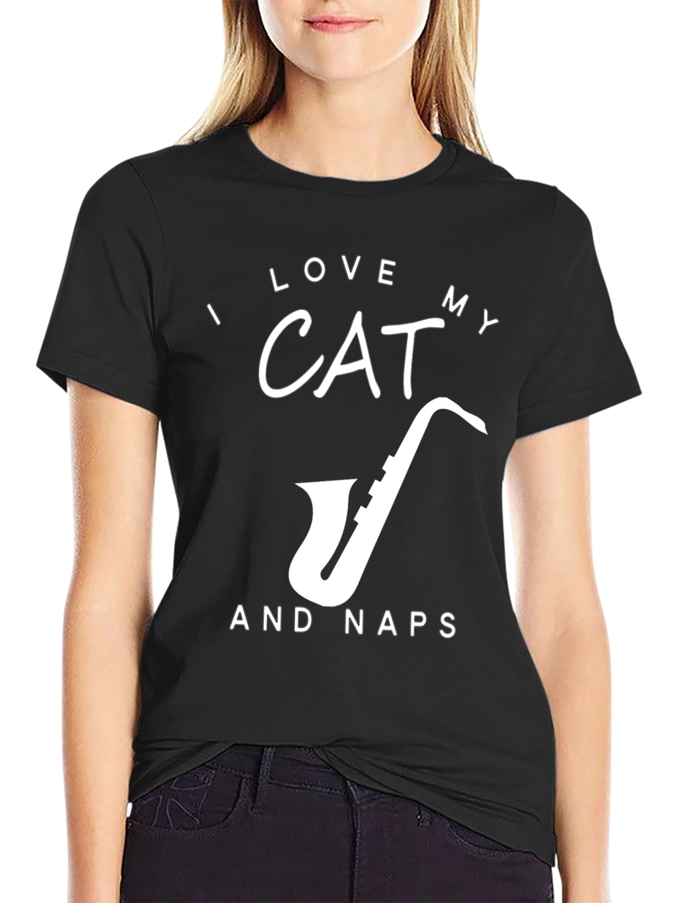 I Love My CAT and Naps T-Shirt - Black