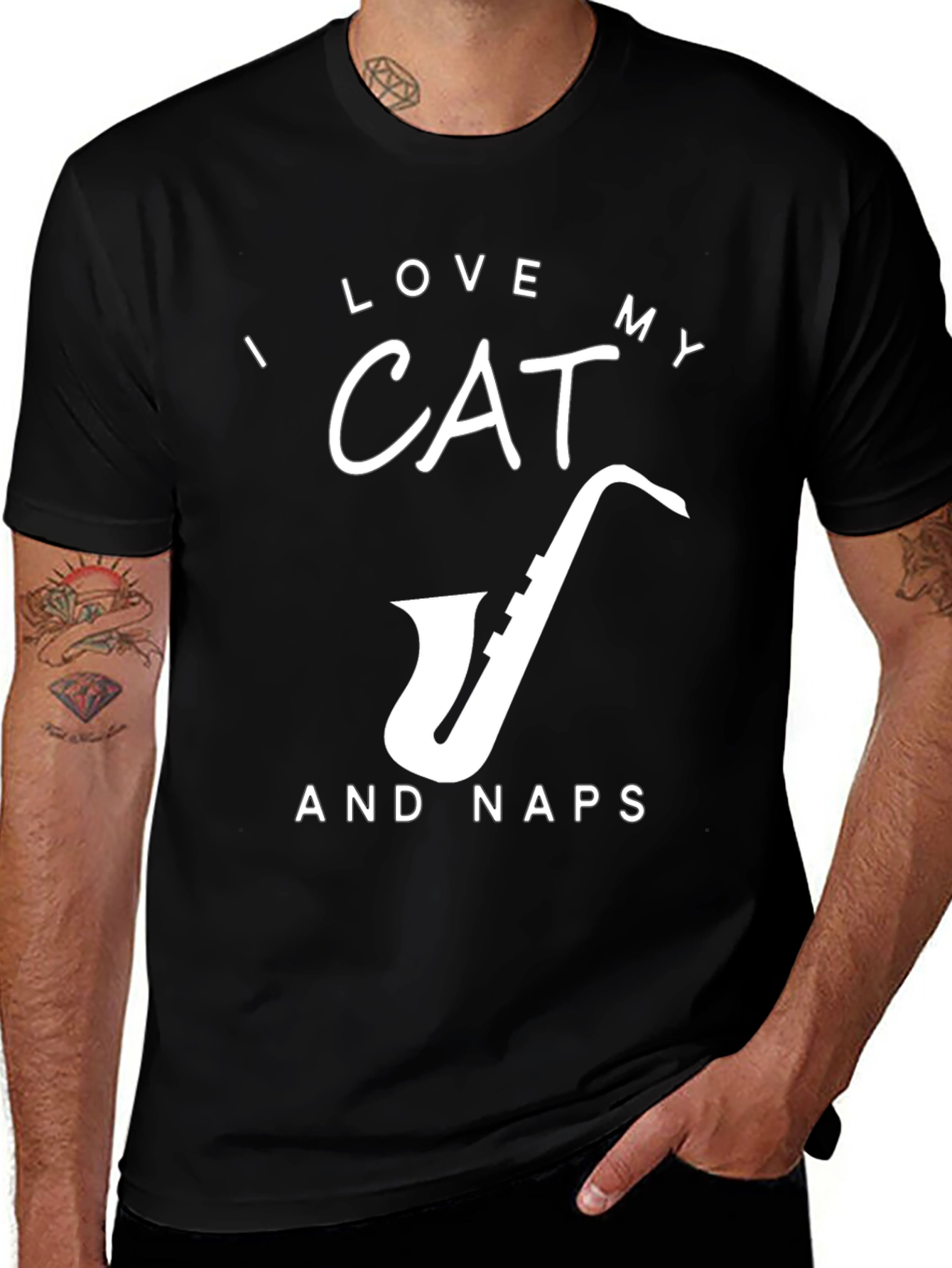 I Love My CAT and Naps T-Shirt - Black