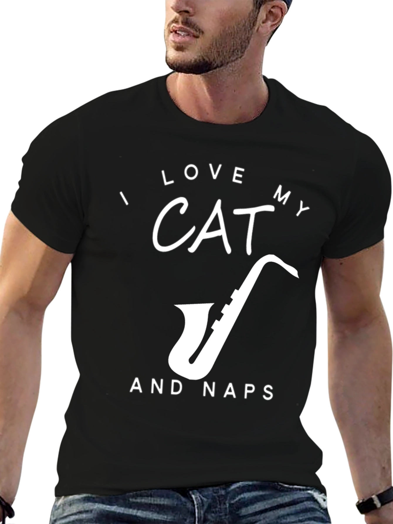 I Love My CAT and Naps T-Shirt - Black