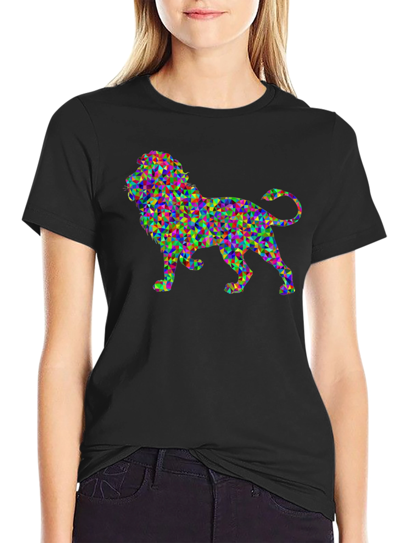 Abstract Geometric Lion Graphic T-Shirt