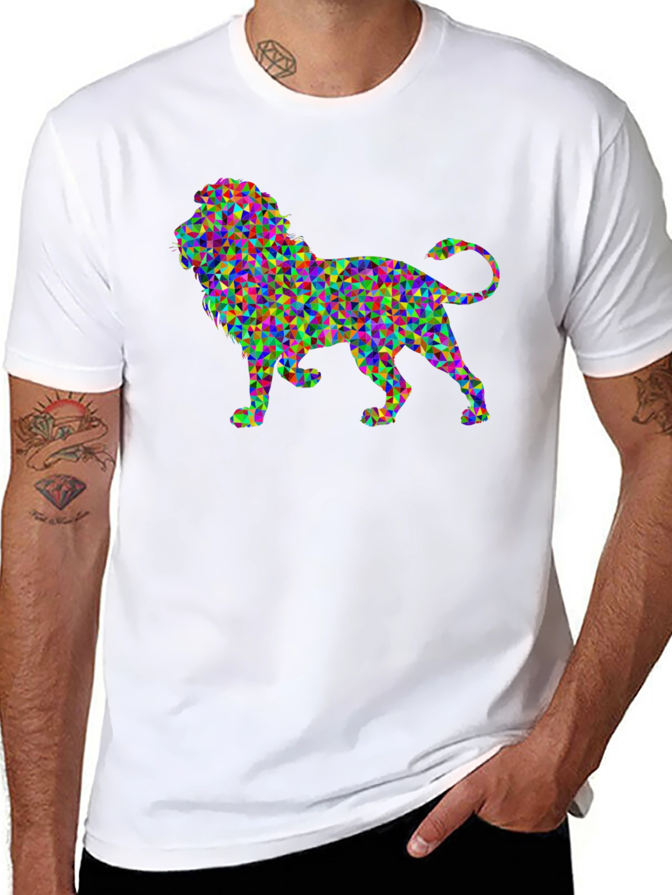 Abstract Geometric Lion Graphic T-Shirt