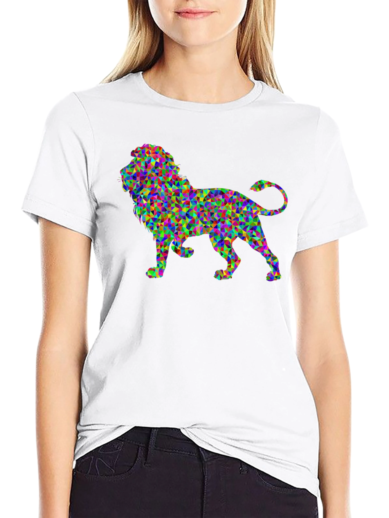 Abstract Geometric Lion Graphic T-Shirt