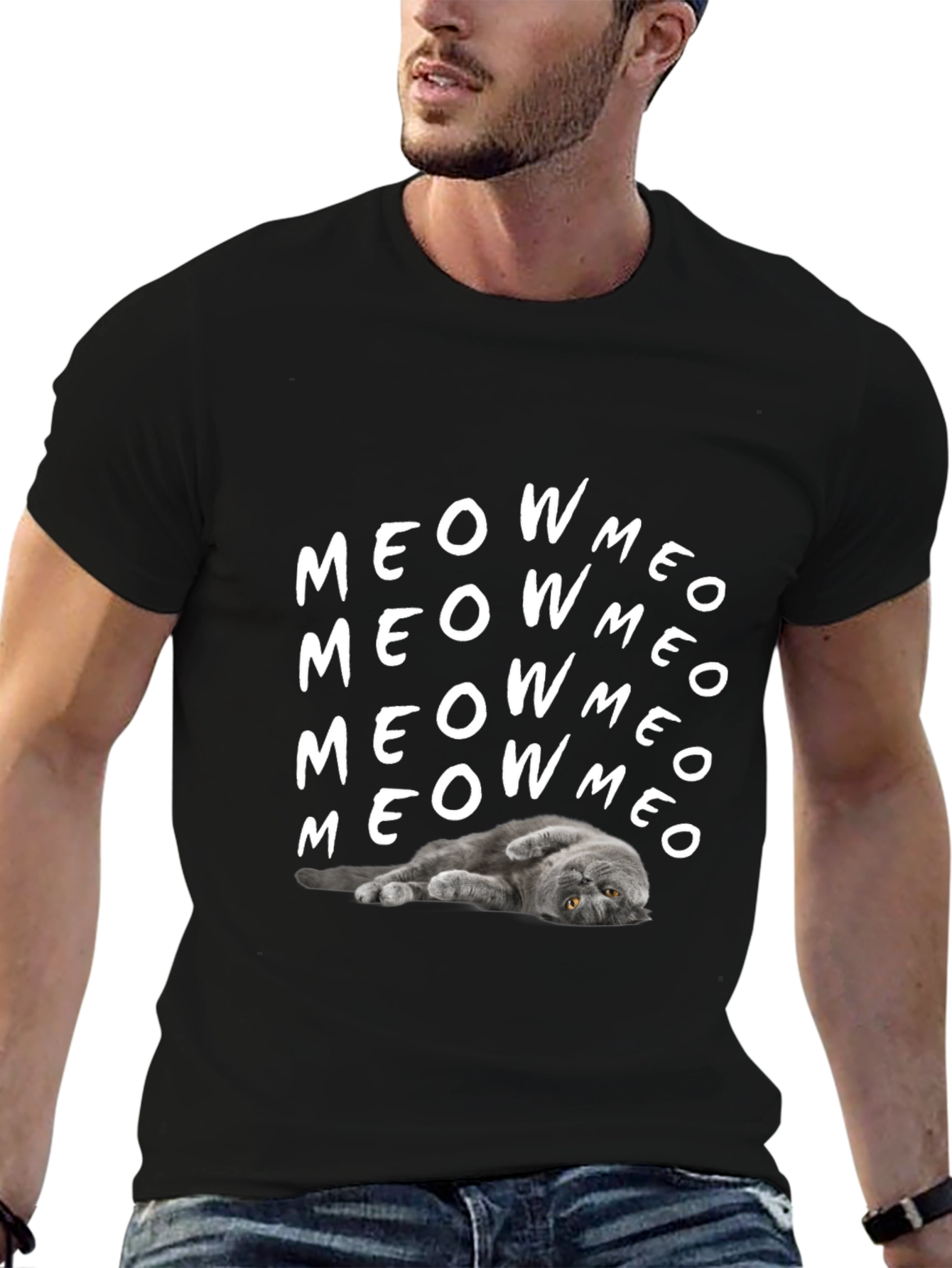 Meow Cat Graphic T-Shirt Soft Cotton Tee
