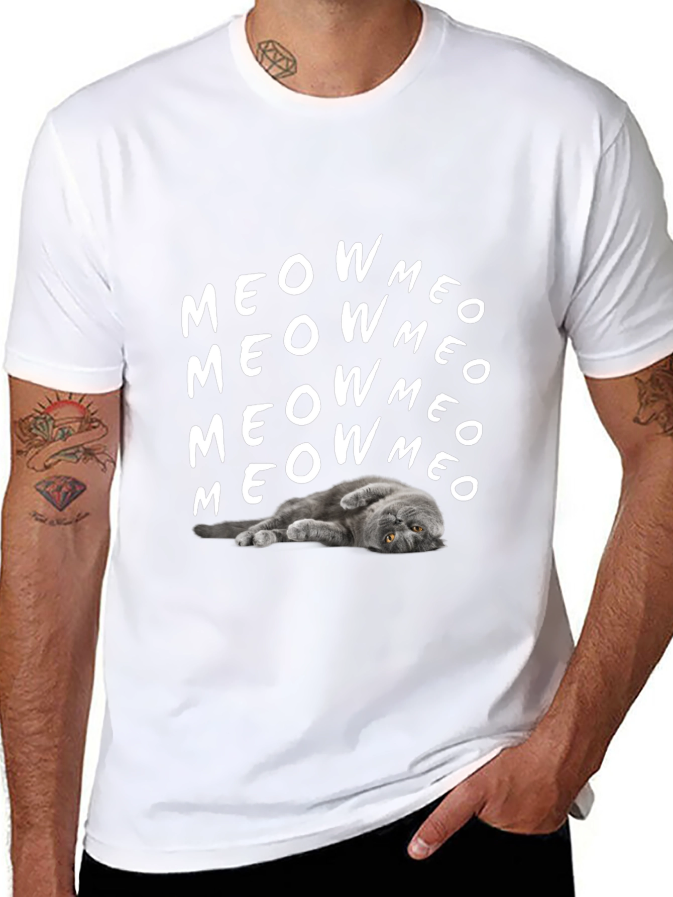 Meow Cat Graphic T-Shirt Soft Cotton Tee