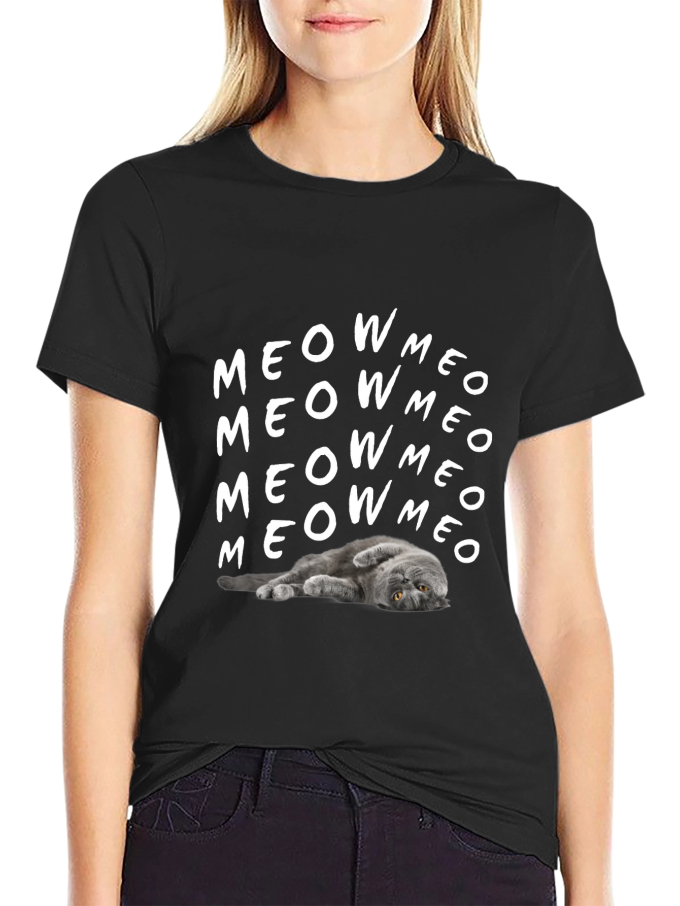 Meow Cat Graphic T-Shirt Soft Cotton Tee