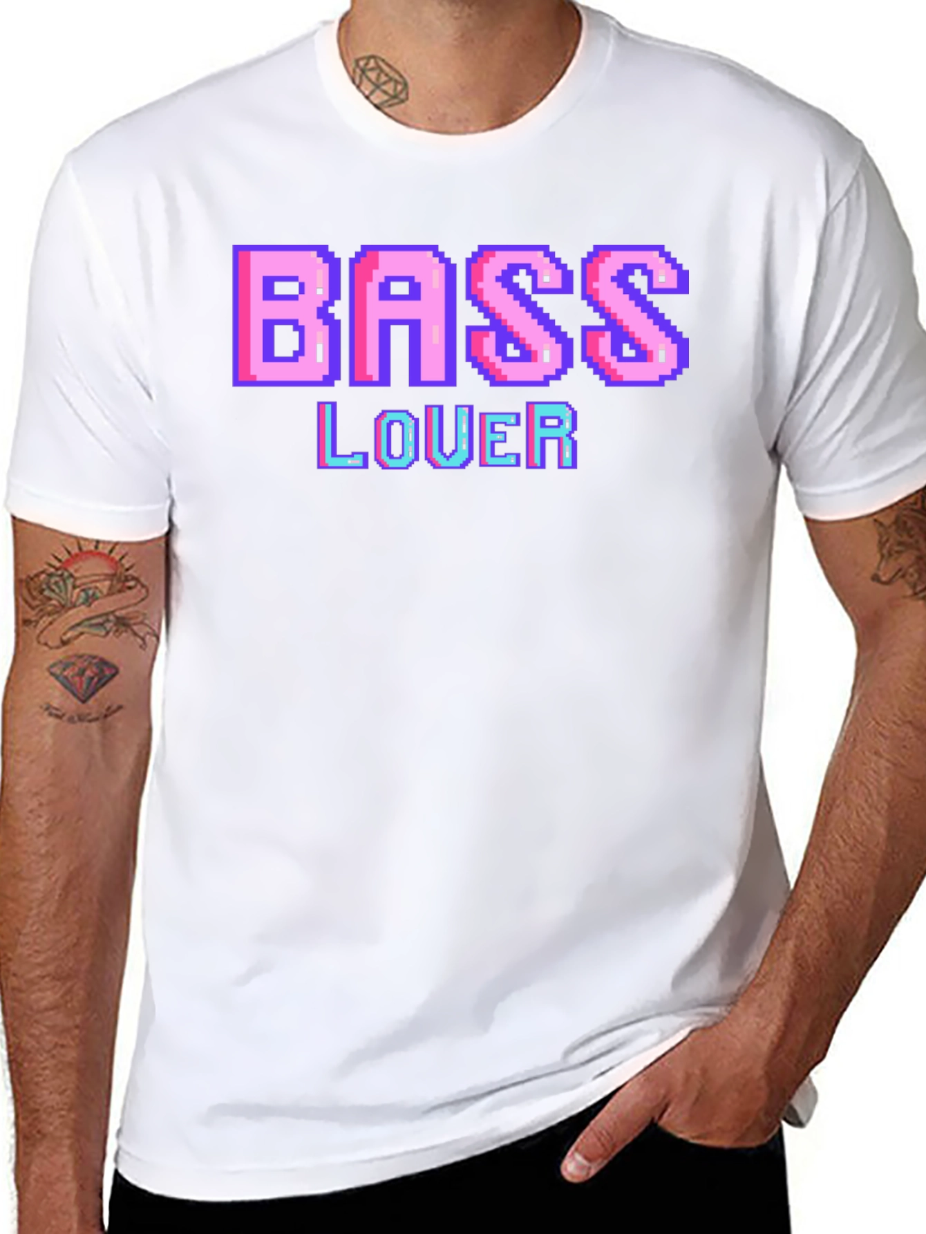 Retro Pixel Bass Lover Graphic Tee - Black