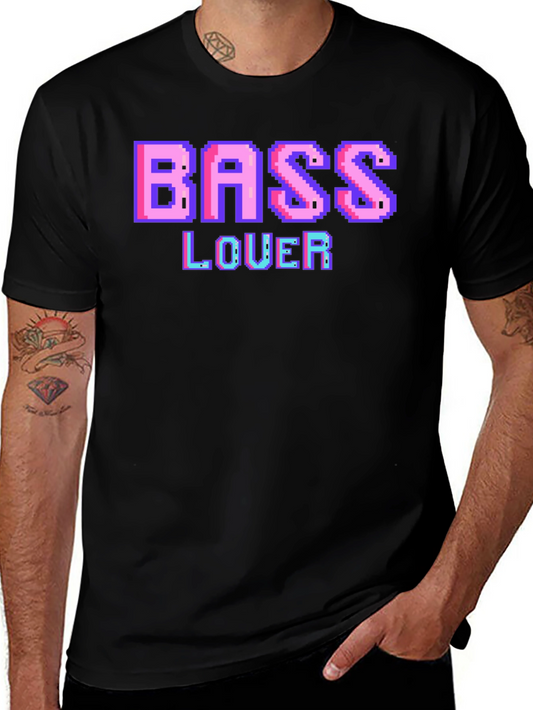 Retro Pixel Bass Lover Graphic Tee - Black