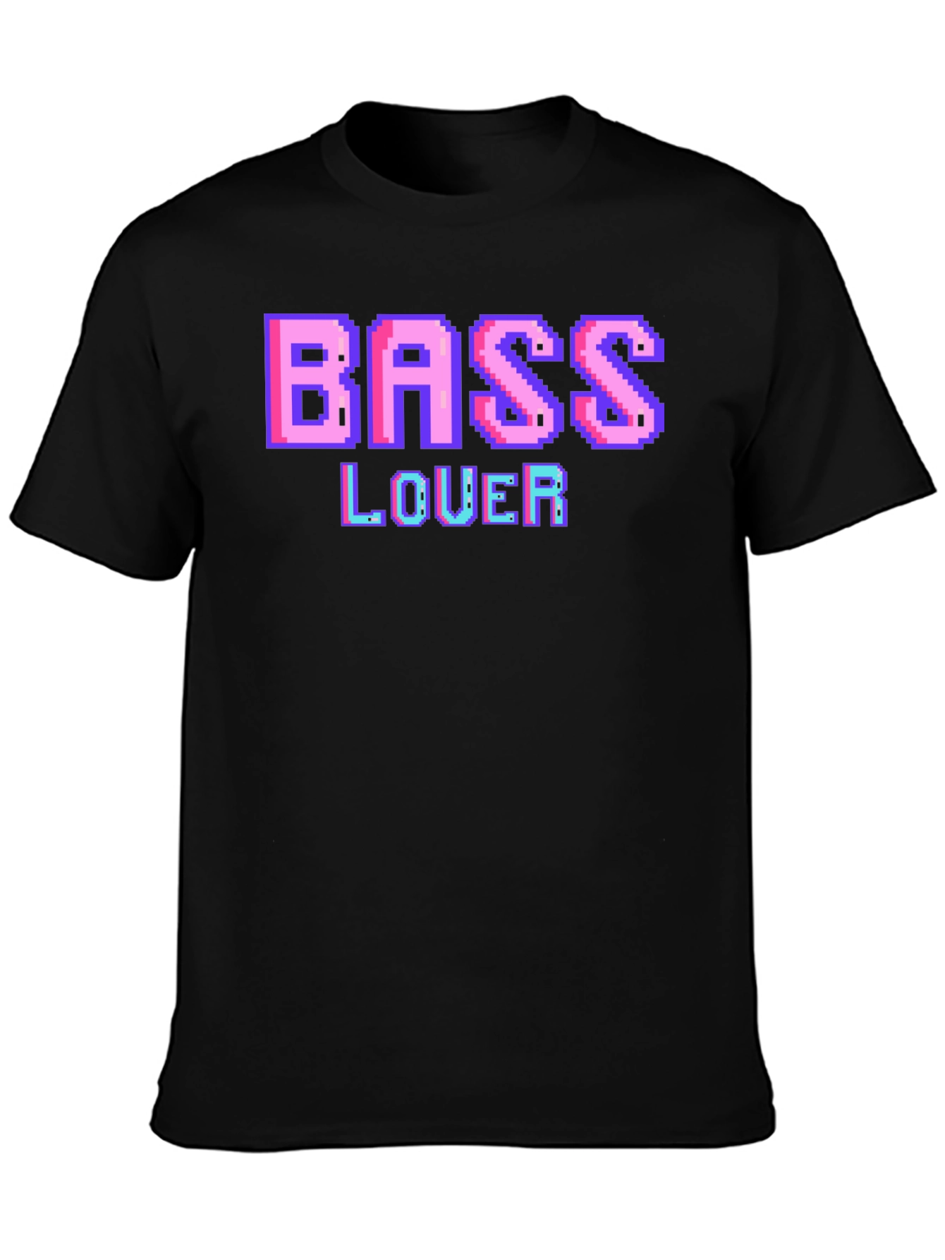 Retro Pixel Bass Lover Graphic Tee - Black