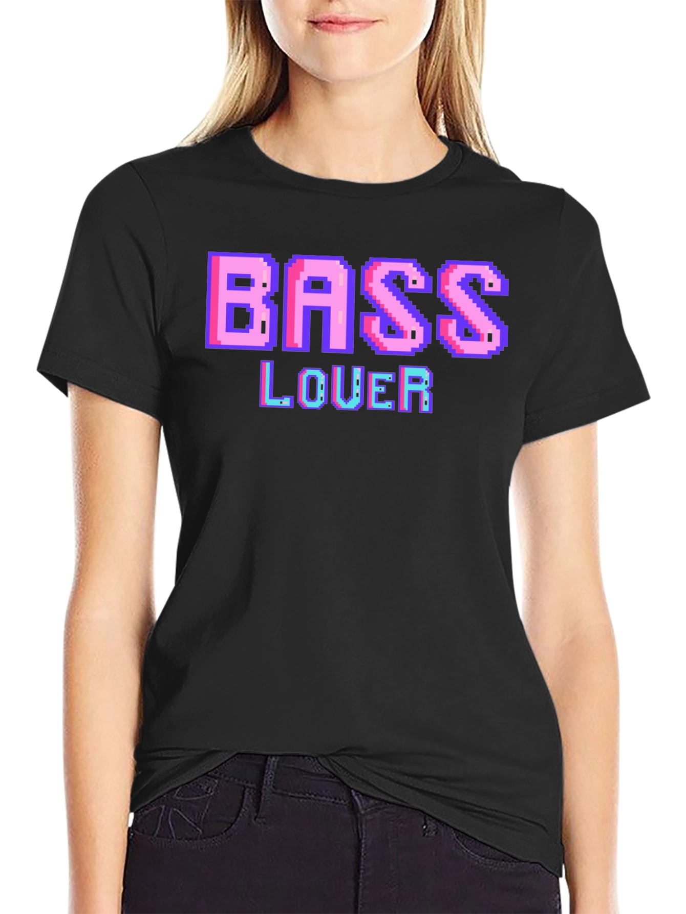 Retro Pixel Bass Lover Graphic Tee - Black