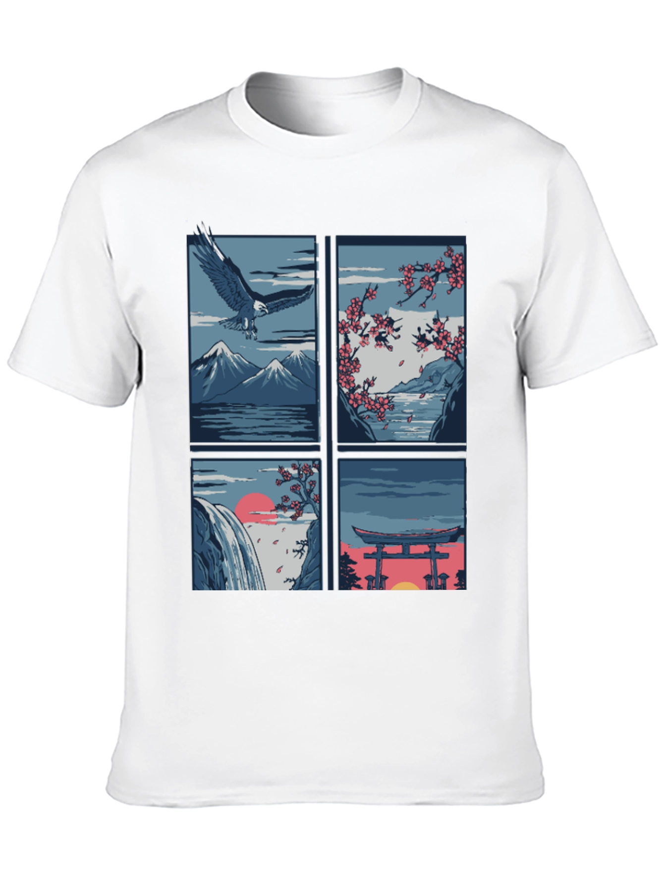 Japanese Theme T-Shirt - Nature and Eagle Design