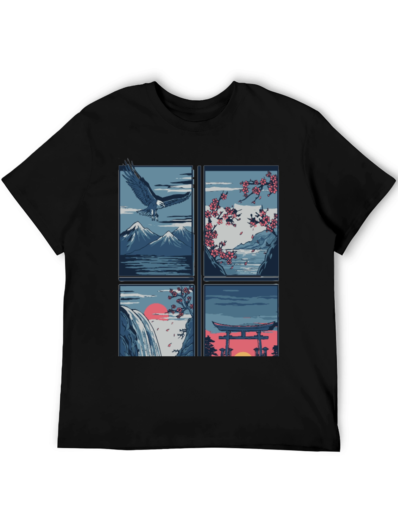 Japanese Theme T-Shirt - Nature and Eagle Design