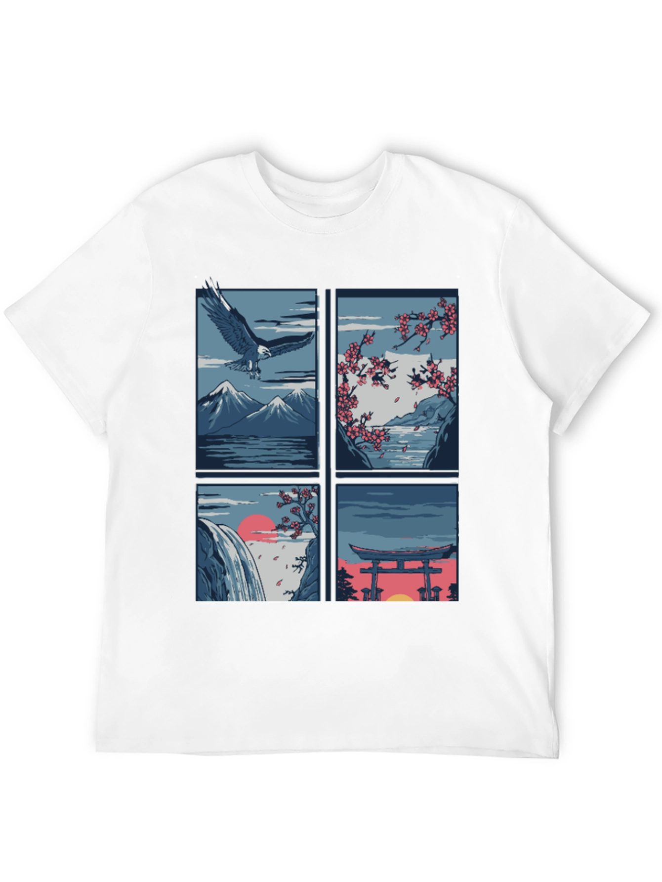 Japanese Theme T-Shirt - Nature and Eagle Design