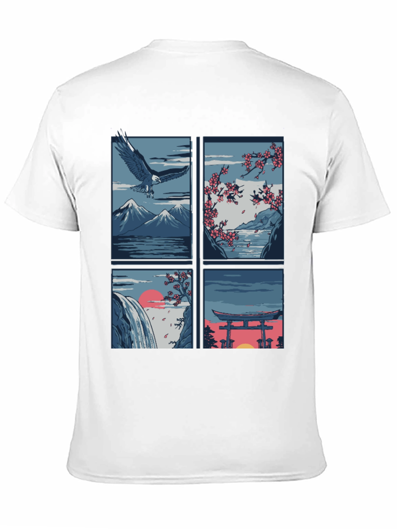 Japanese Theme T-Shirt - Nature and Eagle Design