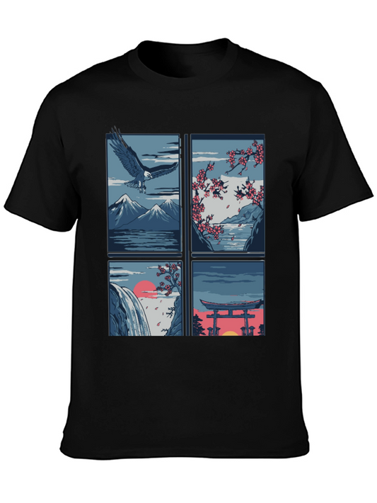 Japanese Theme T-Shirt - Nature and Eagle Design