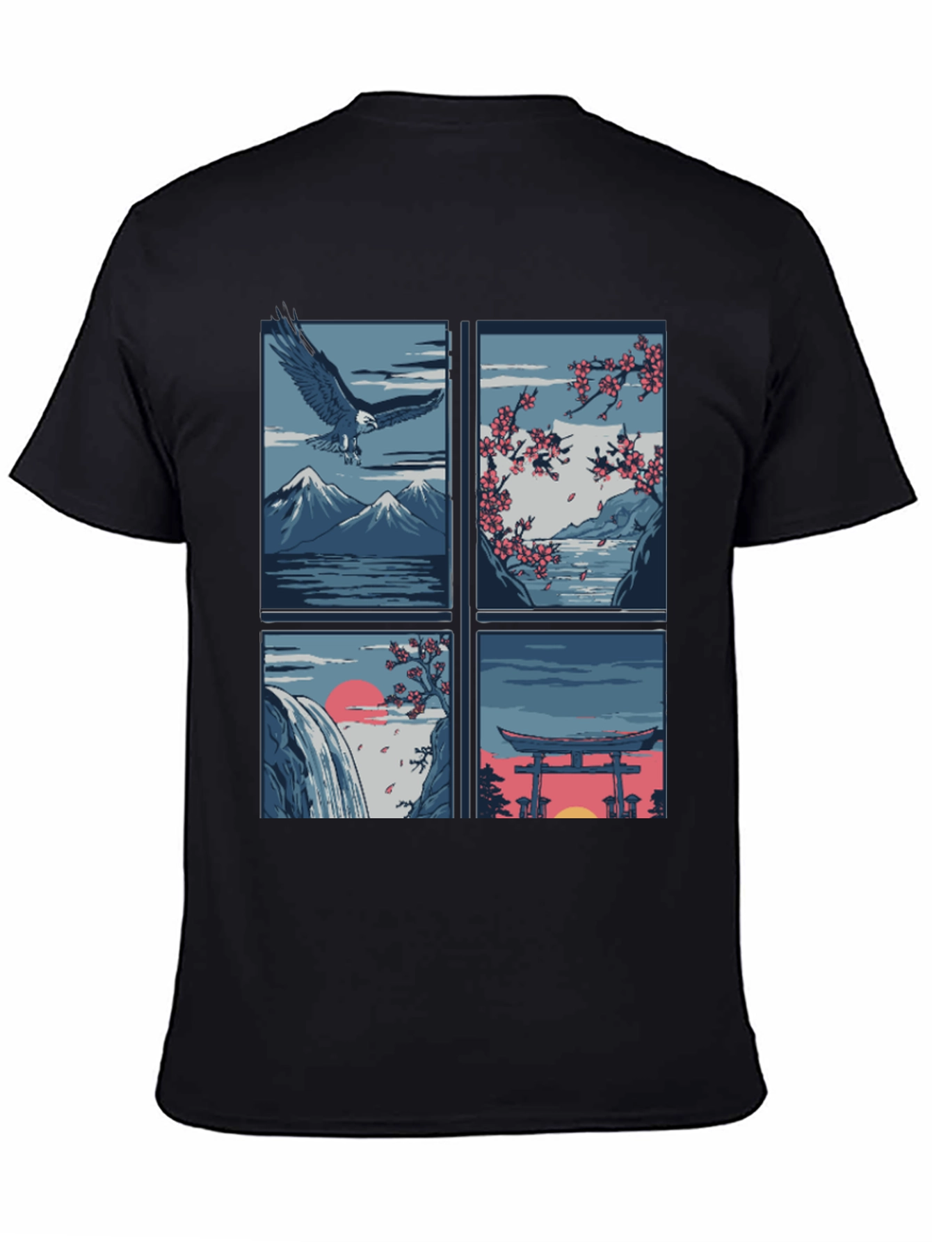Japanese Theme T-Shirt - Nature and Eagle Design