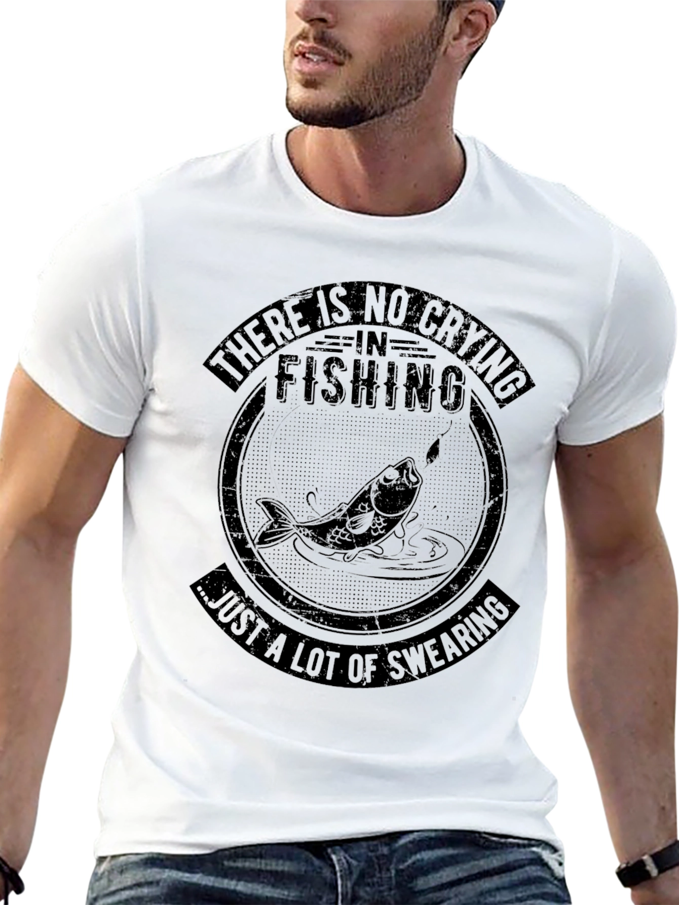 Fishing Humor T-Shirt - No Crying Just Swearing