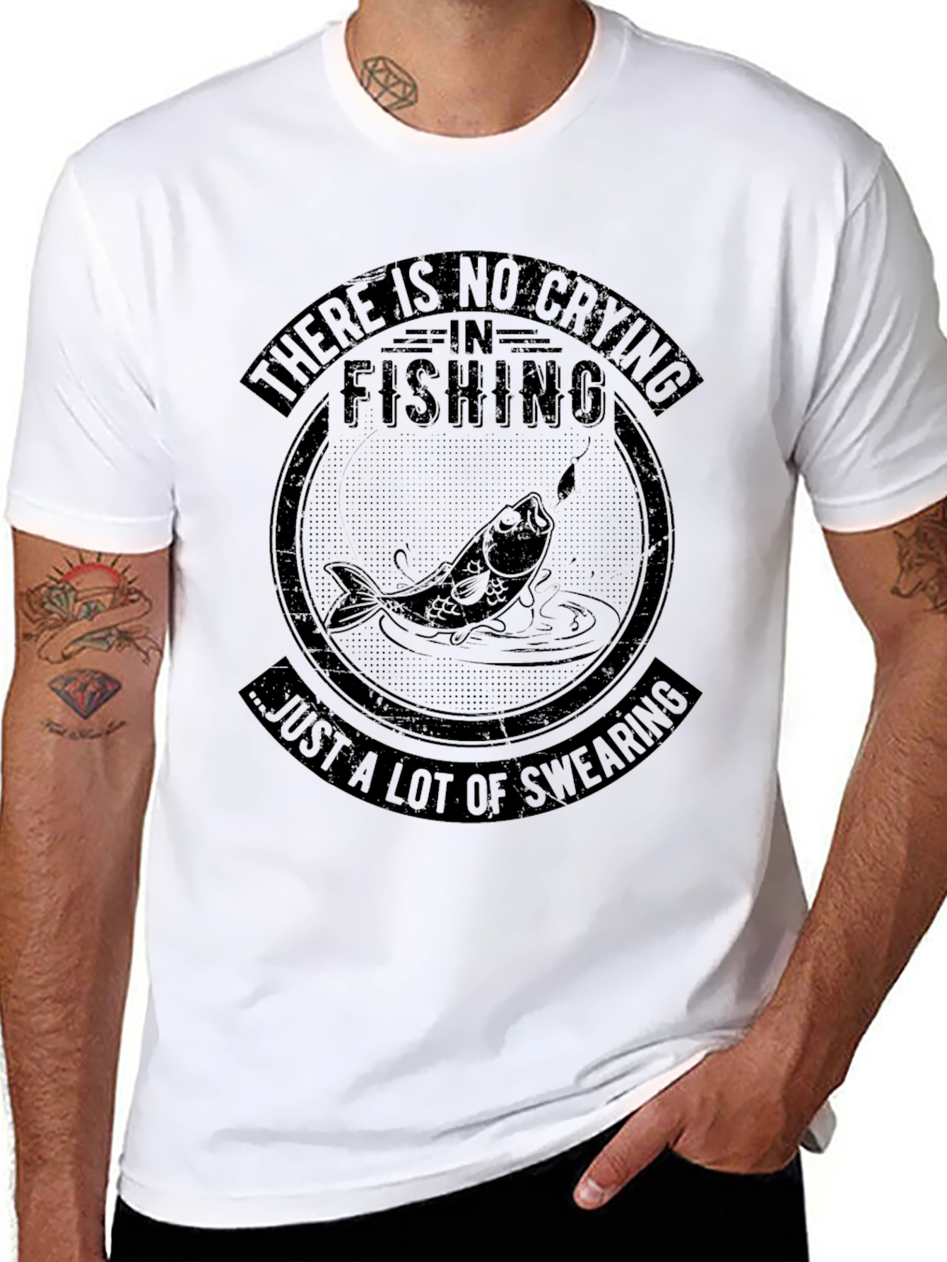 Fishing Humor T-Shirt - No Crying Just Swearing