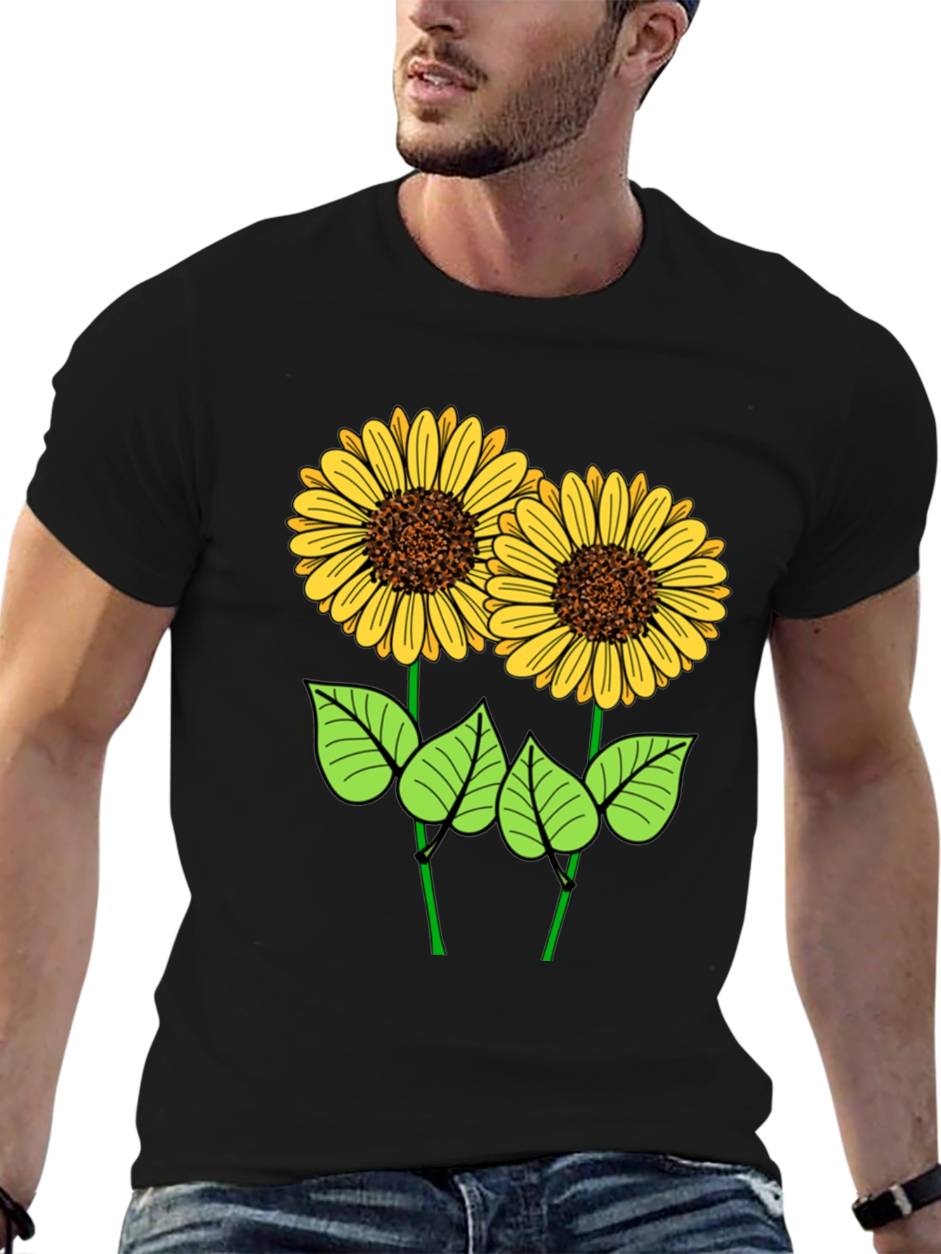 Sunflower Graphic Tee - Black Cotton T-Shirt