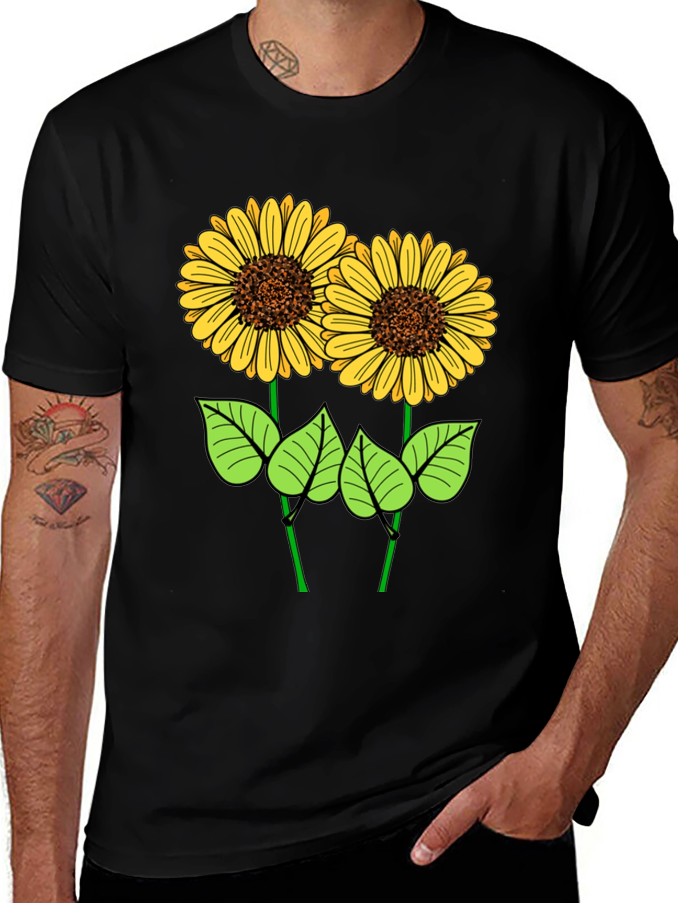Sunflower Graphic Tee - Black Cotton T-Shirt