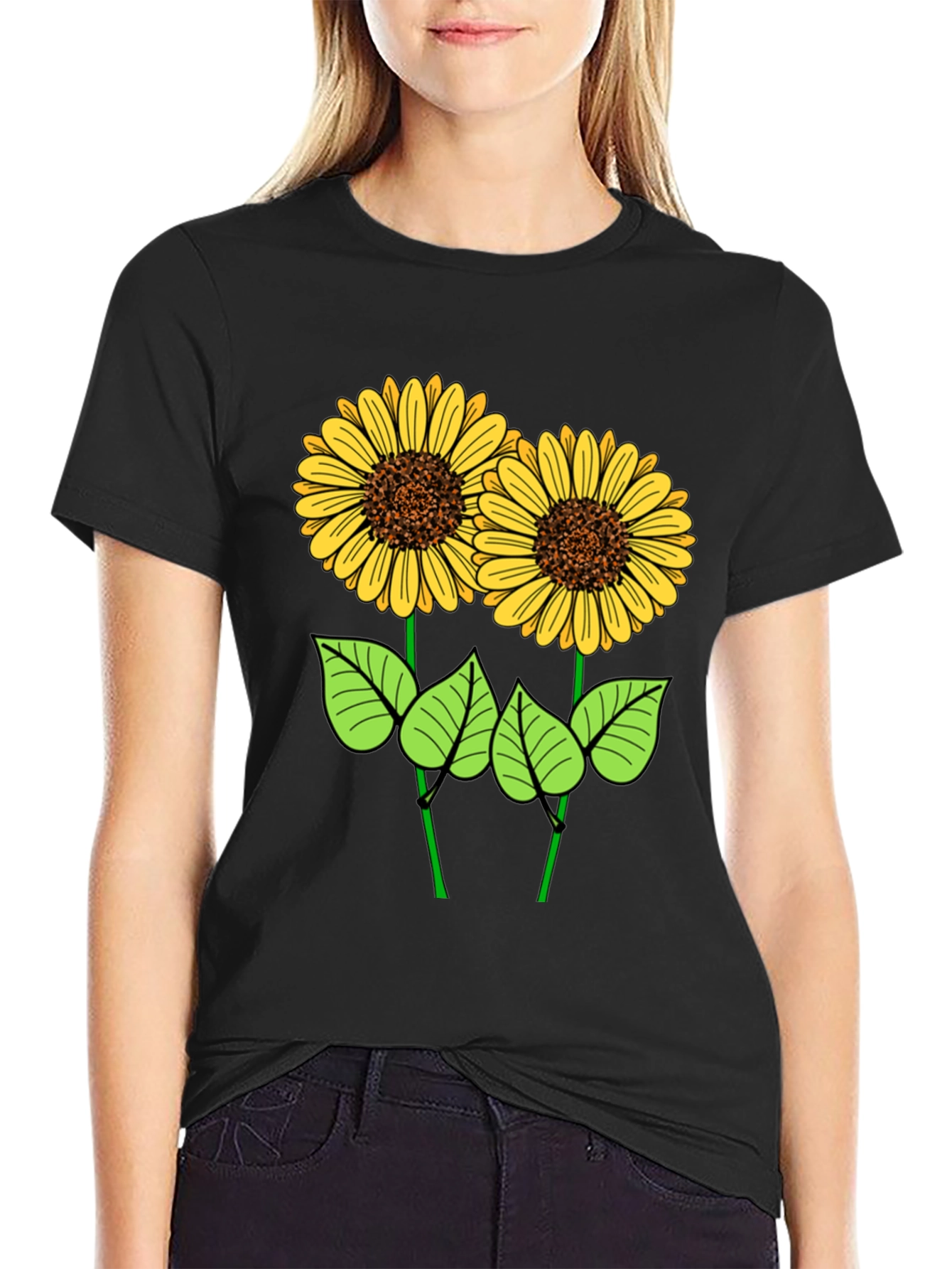 Sunflower Graphic Tee - Black Cotton T-Shirt