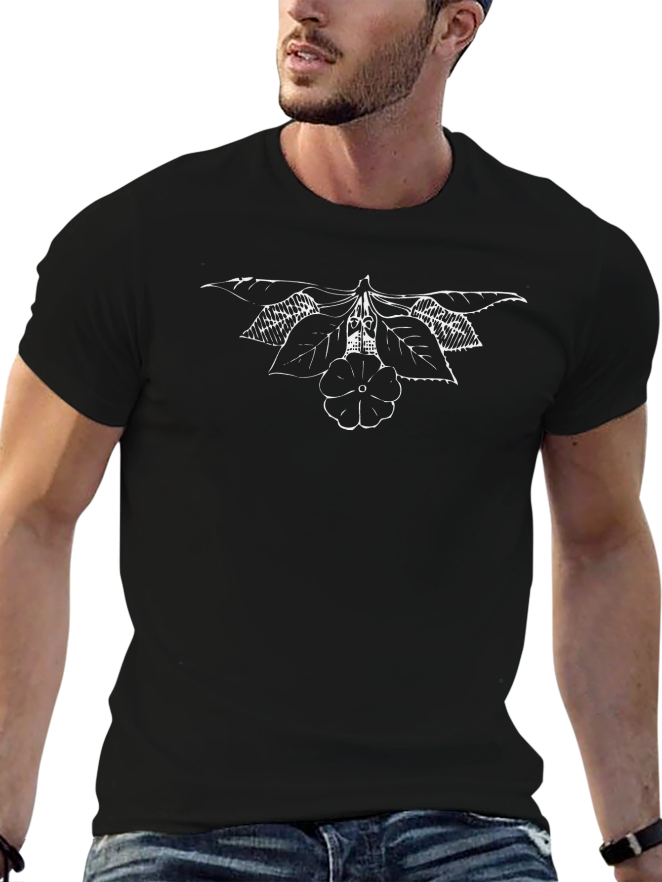 Floral Sketch Black T-Shirt - Stylish Casual Wear