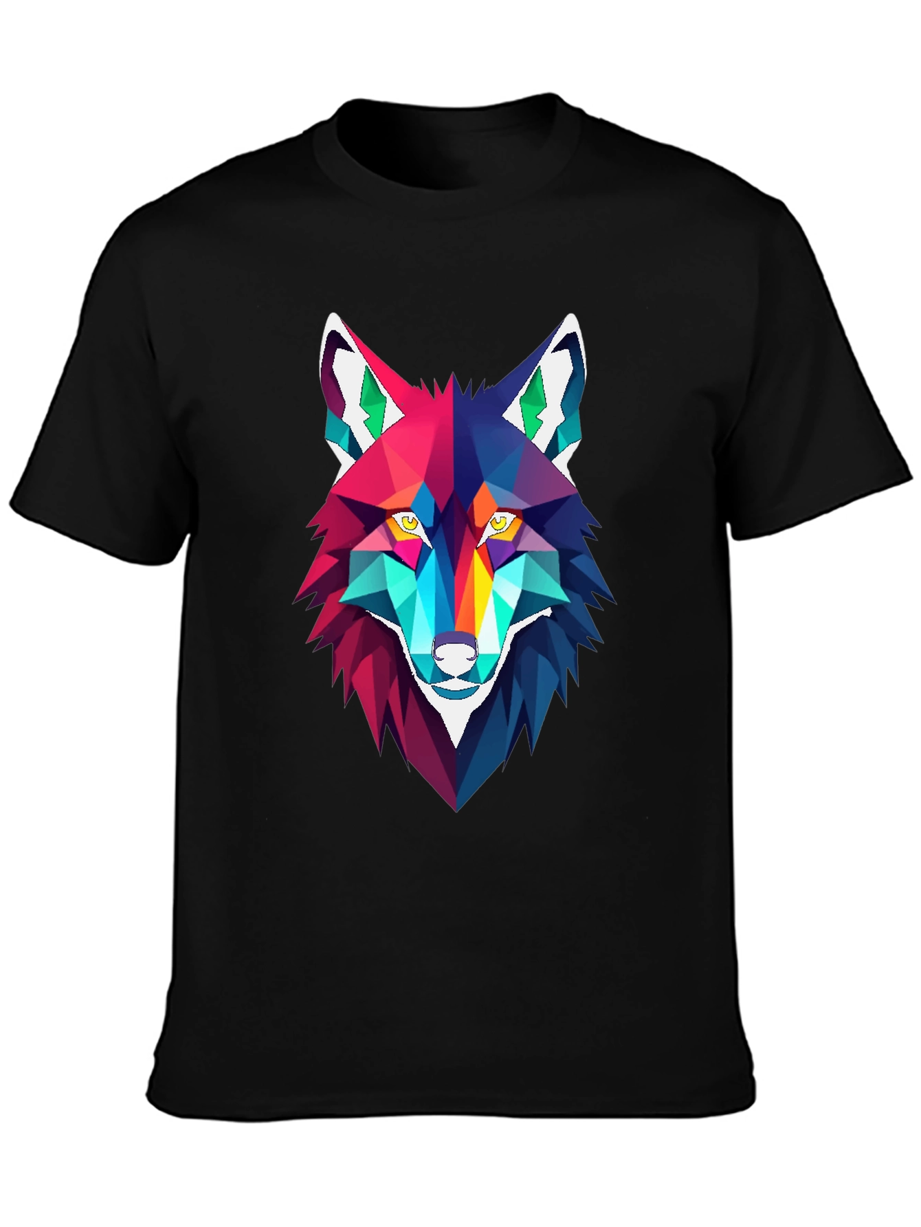 Geometric Wolf Graphic Tee - Stylish Mens Black T-Shirt