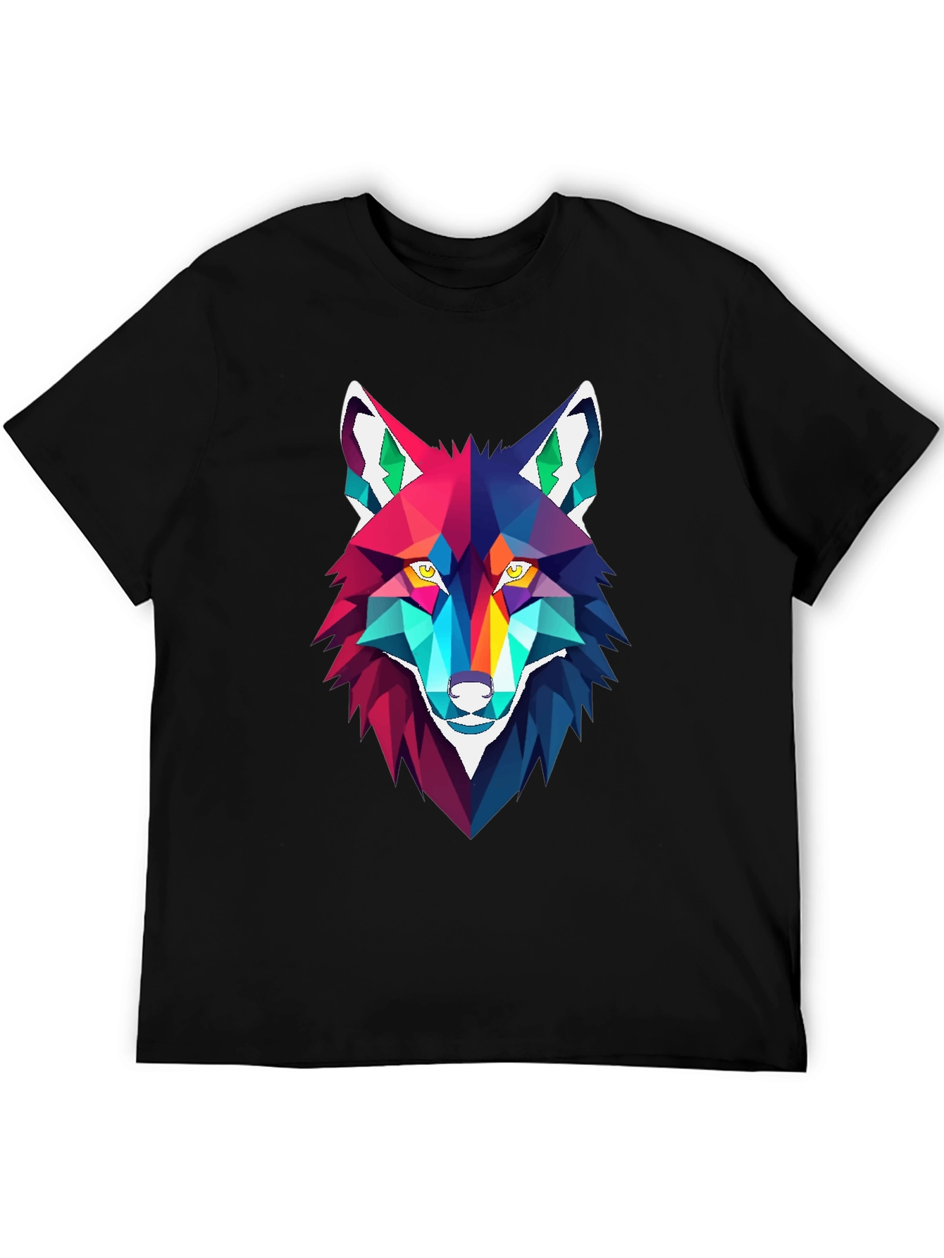 Geometric Wolf Graphic Tee - Stylish Mens Black T-Shirt