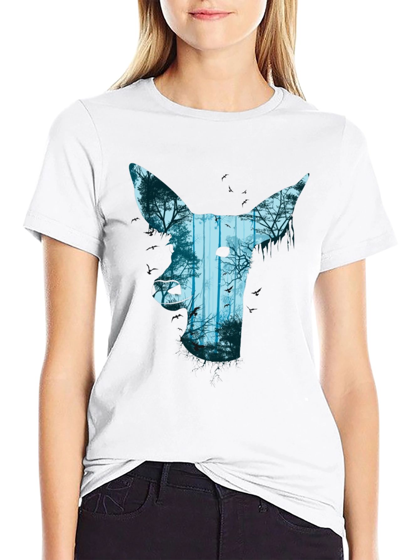 Nature Deer Graphic Black T-Shirt