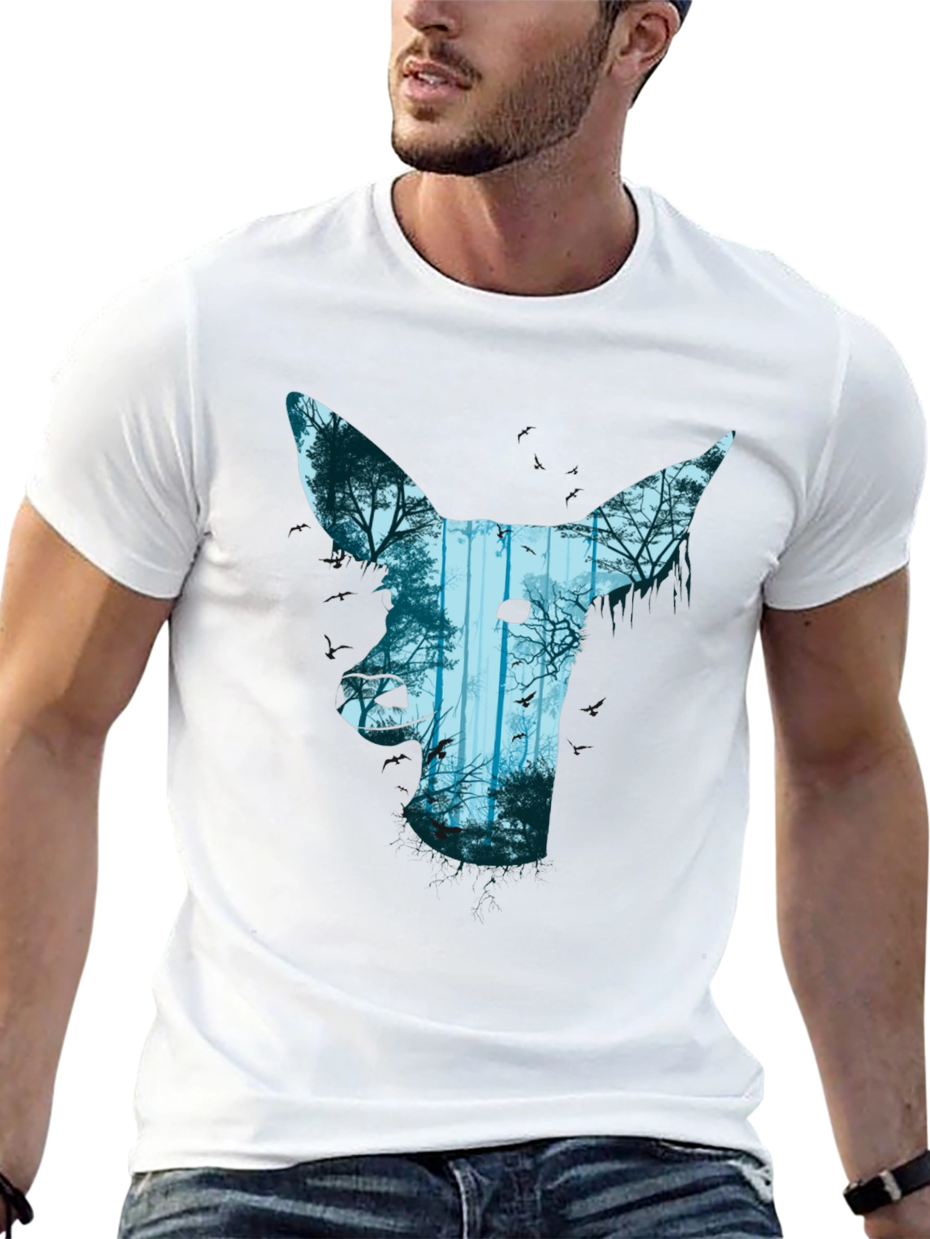 Nature Deer Graphic Black T-Shirt