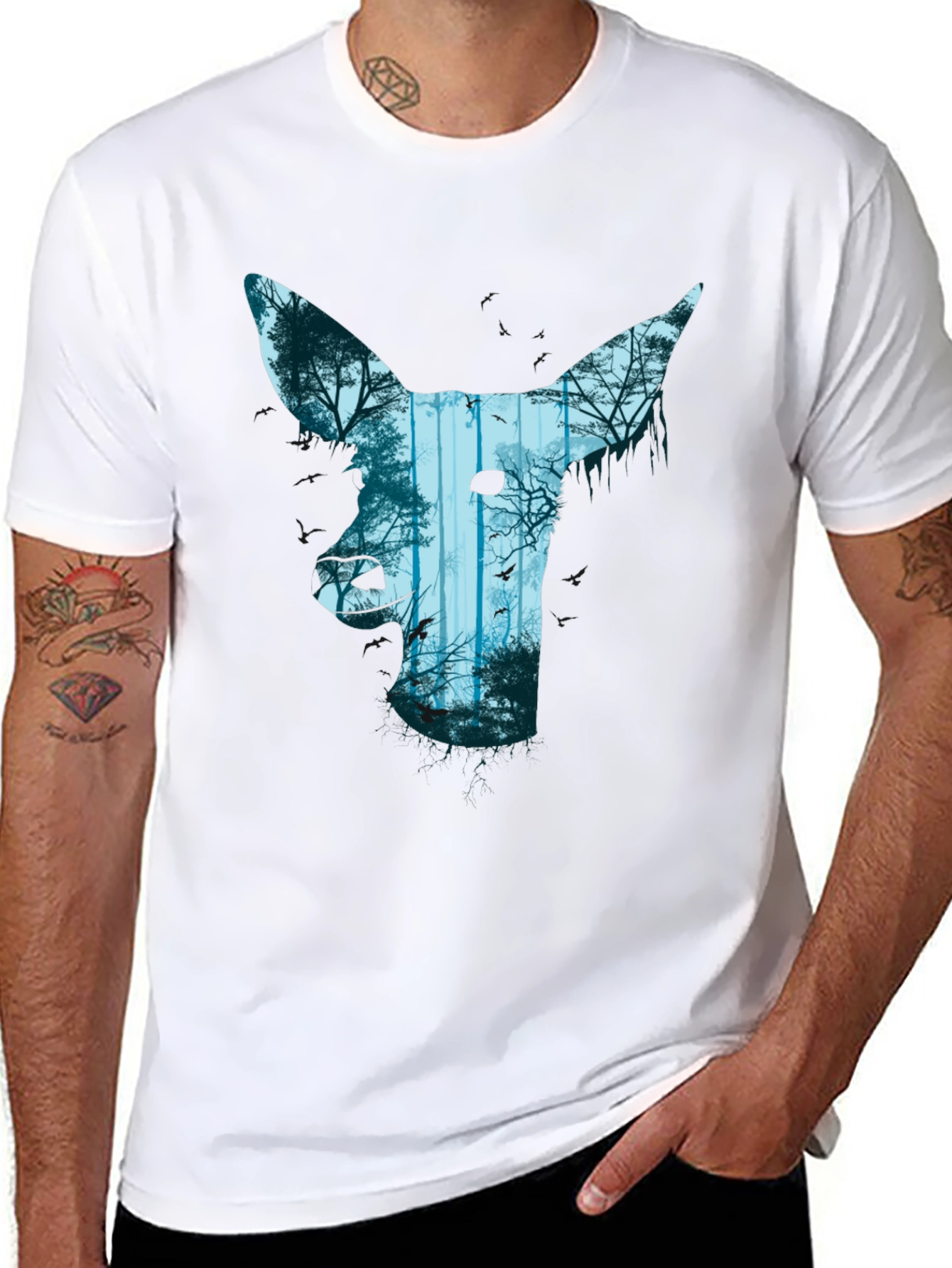 Nature Deer Graphic Black T-Shirt