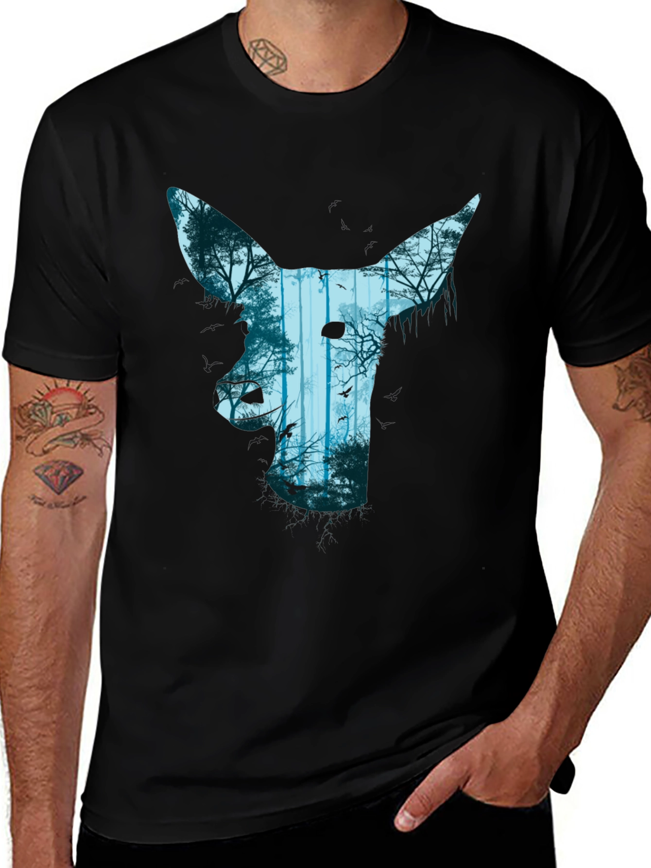 Nature Deer Graphic Black T-Shirt