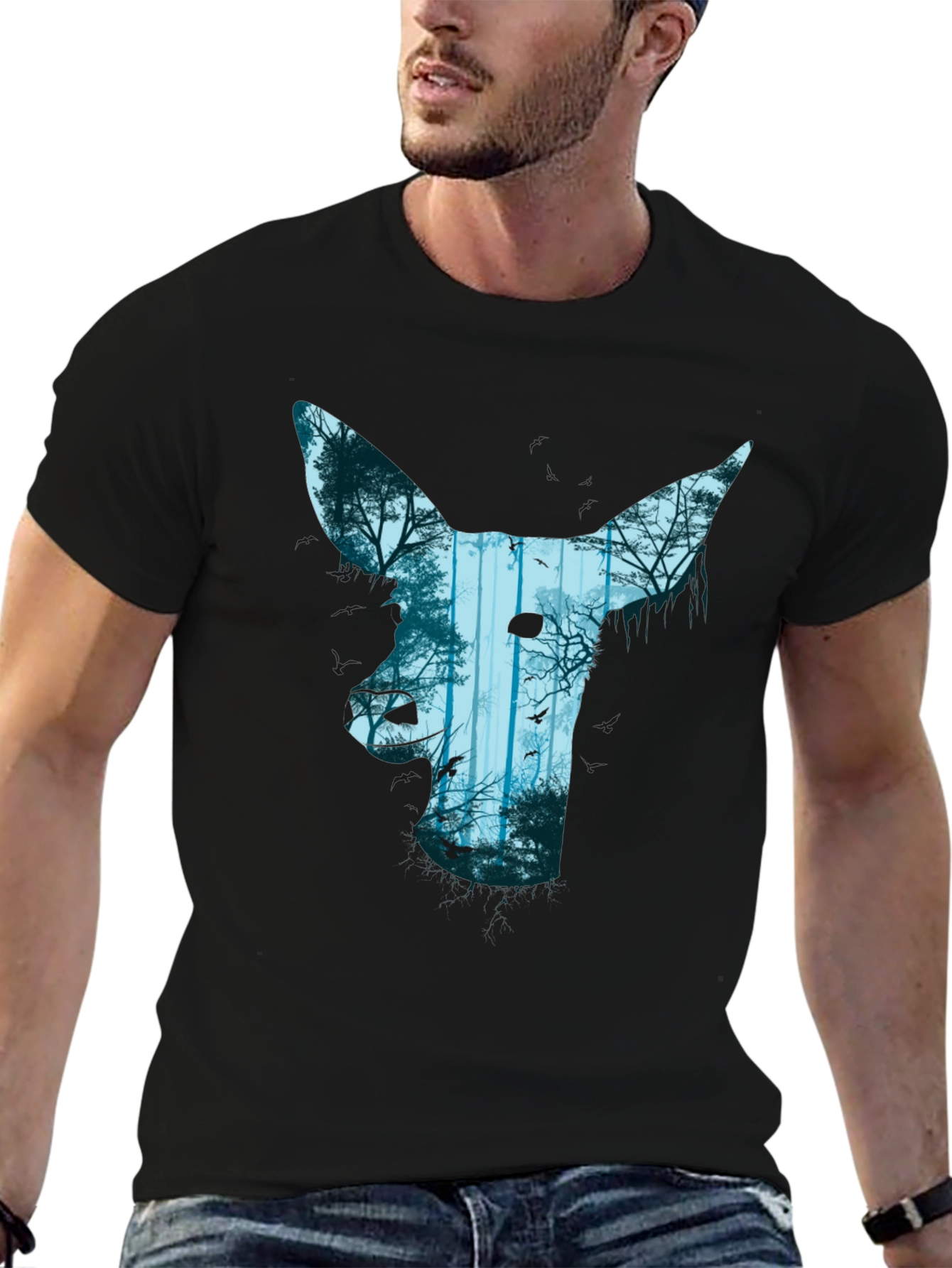 Nature Deer Graphic Black T-Shirt