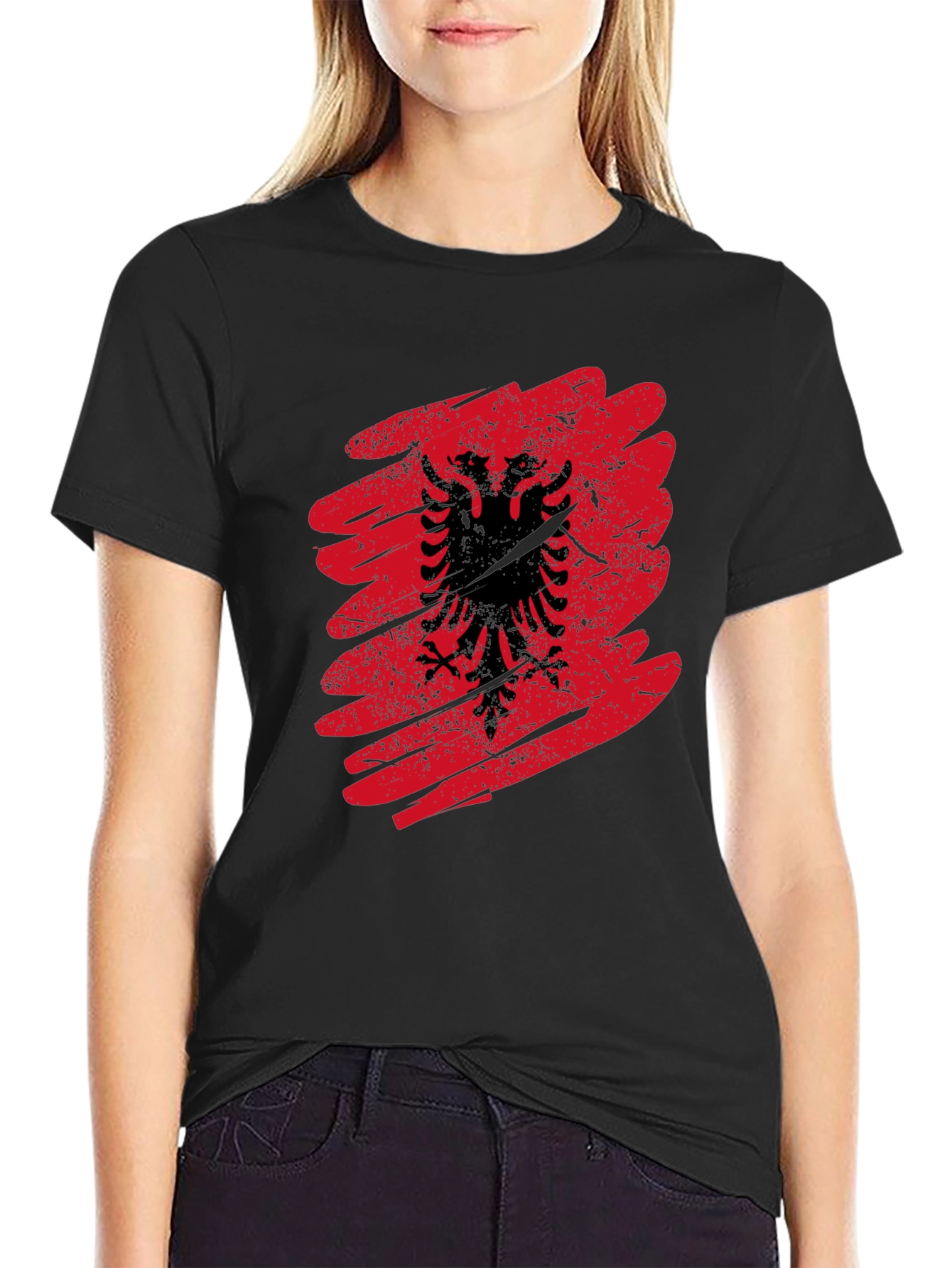 Albania Flag Graphic Tee - Mens Black T-Shirt