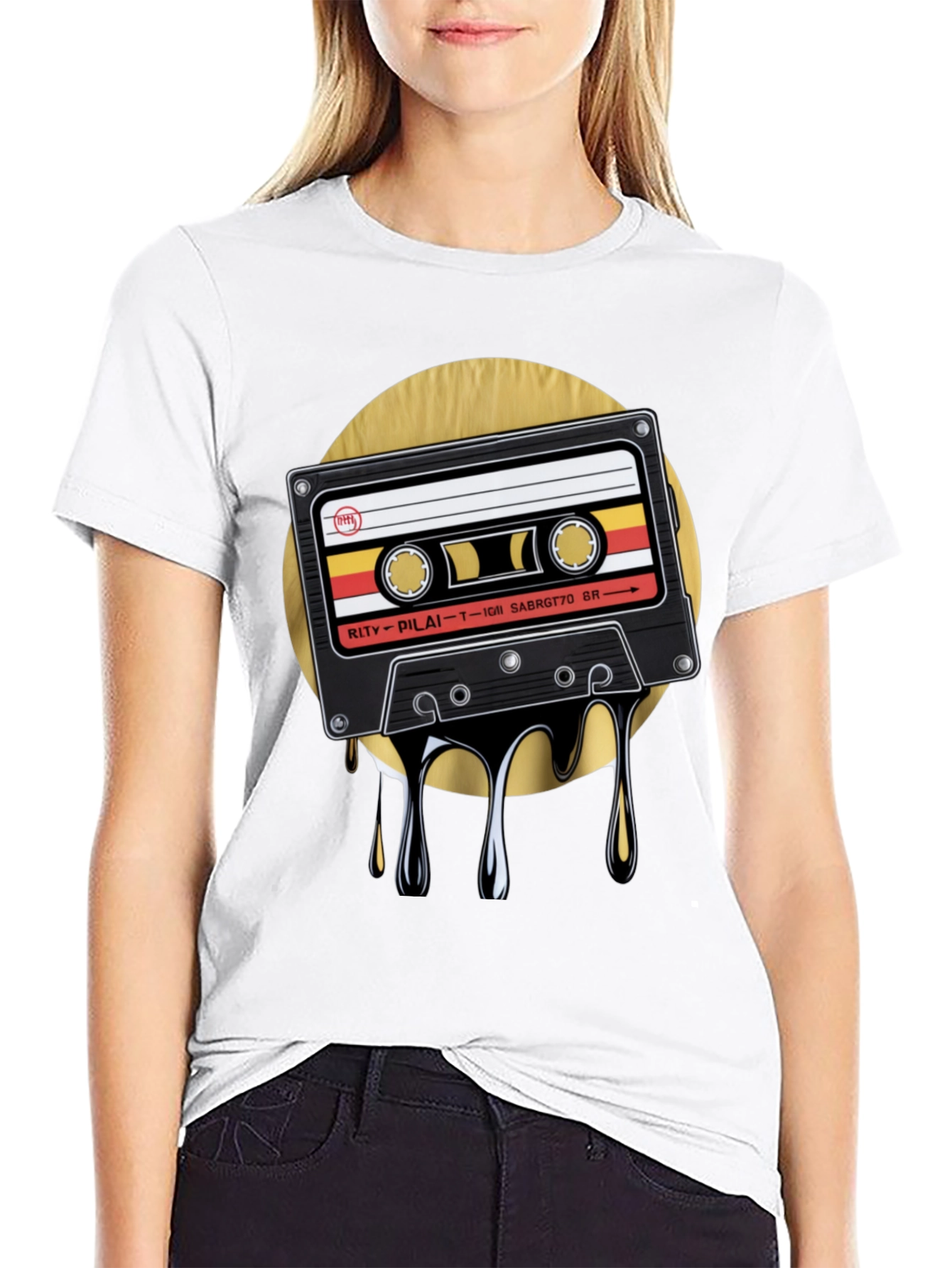 Retro Cassette Drip Graphic T-Shirt - Black
