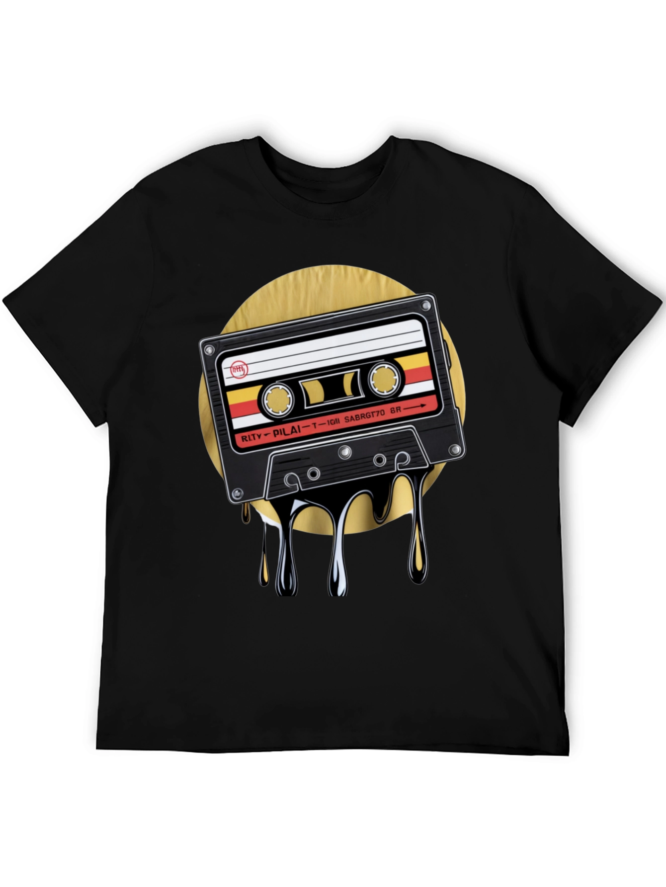 Retro Cassette Drip Graphic T-Shirt - Black