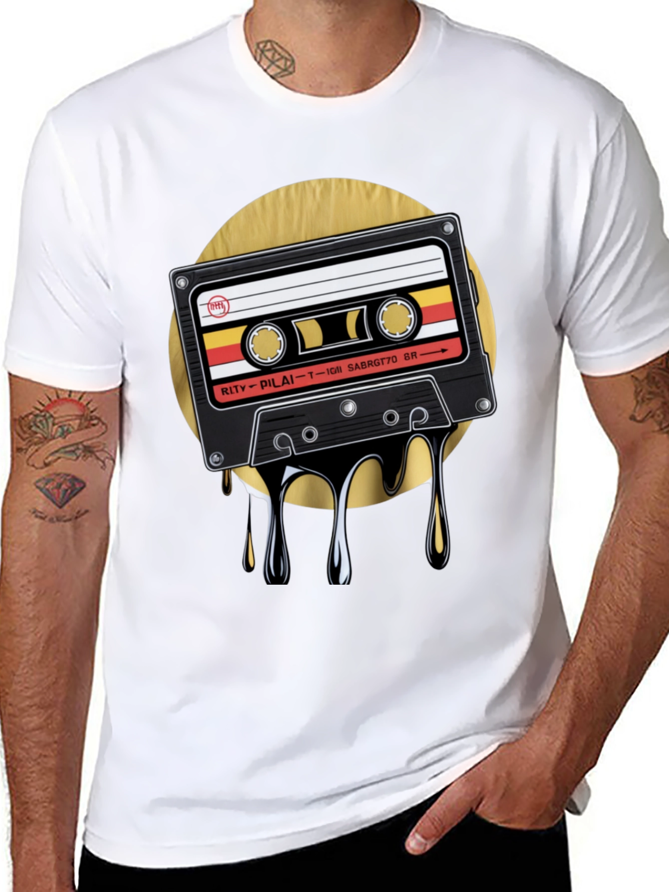 Retro Cassette Drip Graphic T-Shirt - Black