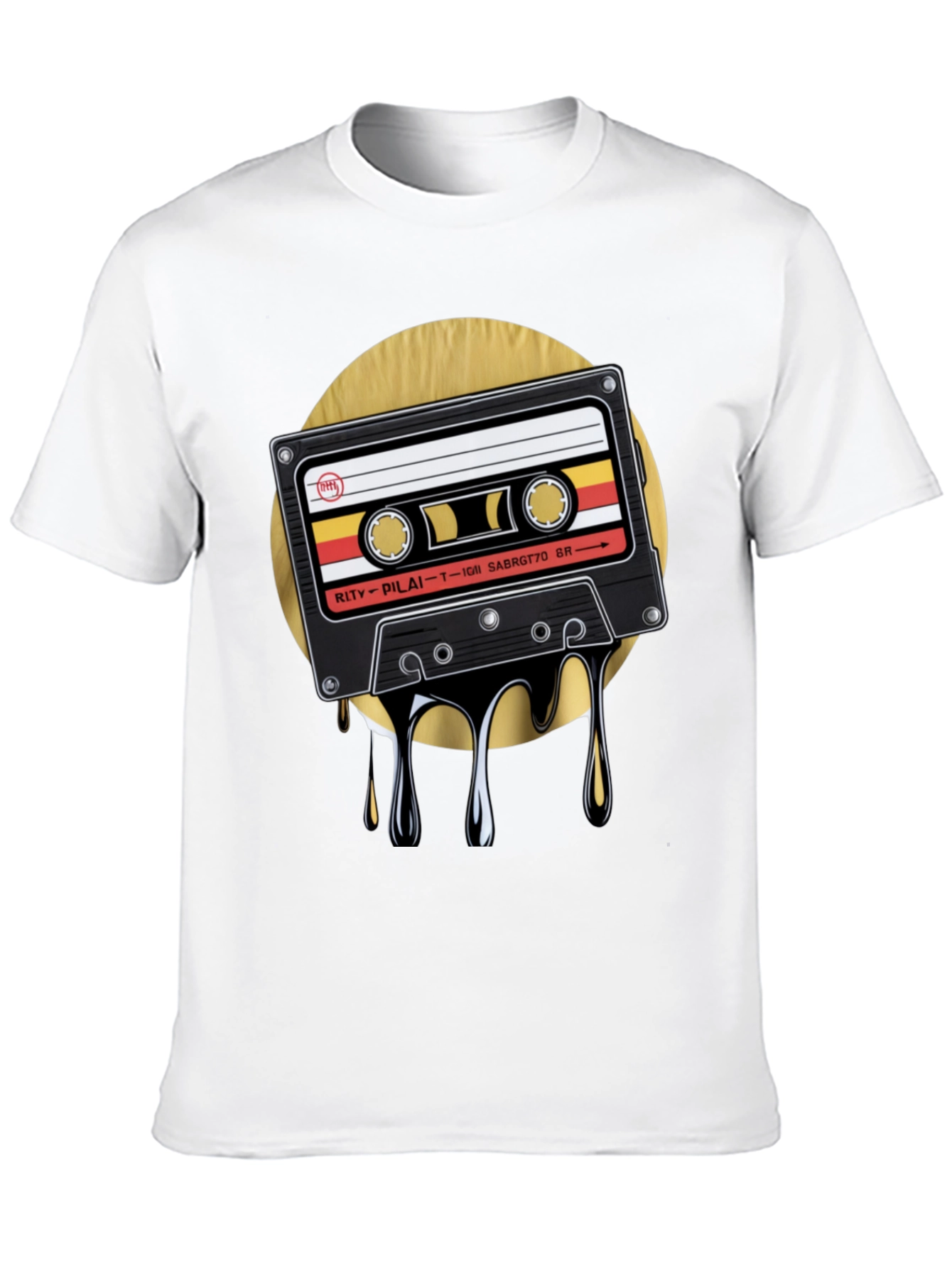 Retro Cassette Drip Graphic T-Shirt - Black