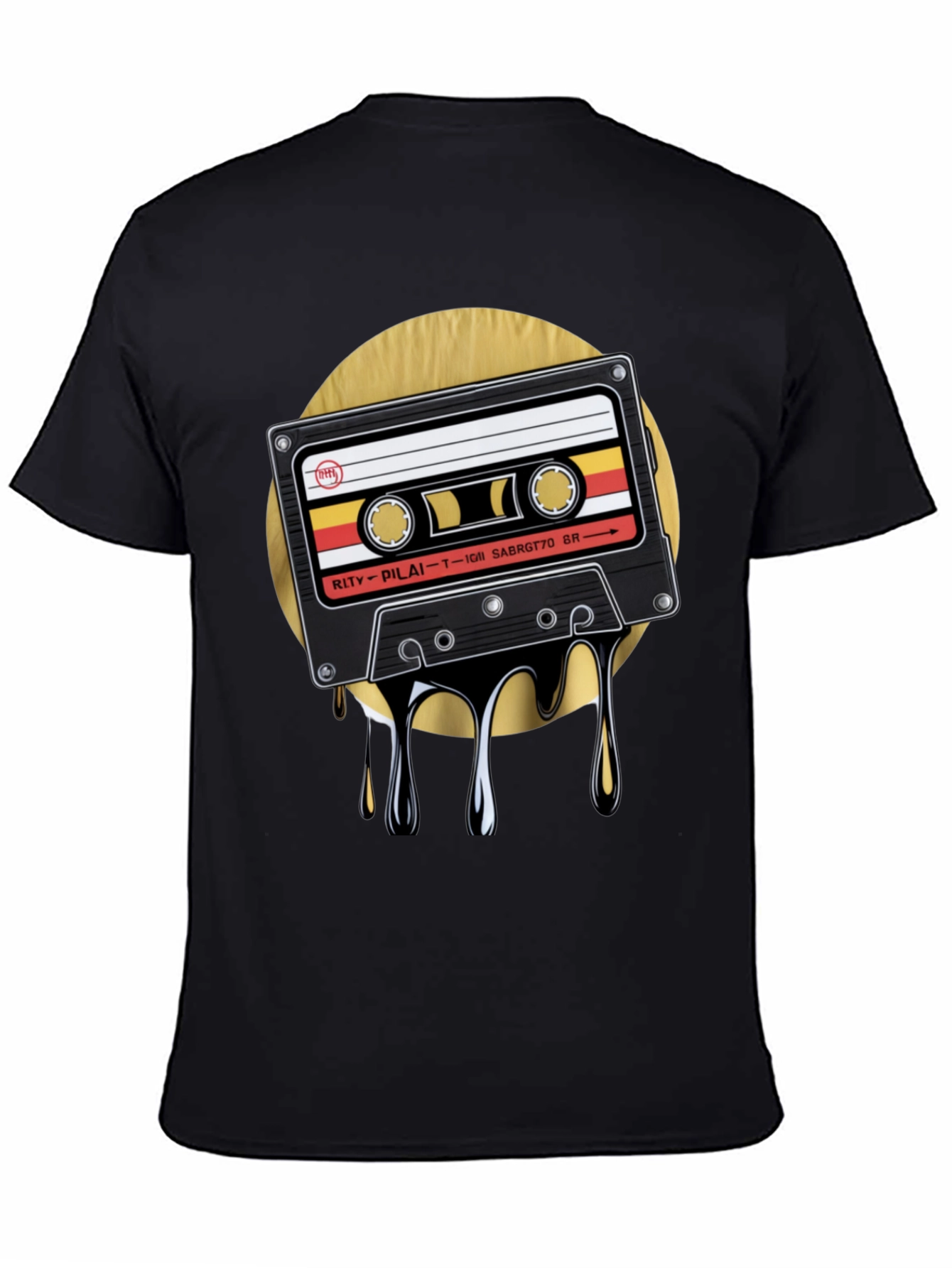 Retro Cassette Drip Graphic T-Shirt - Black
