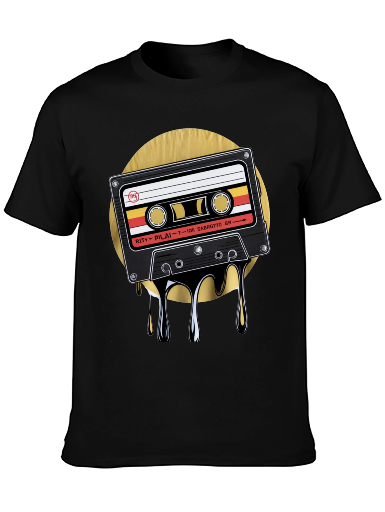 Retro Cassette Drip Graphic T-Shirt - Black