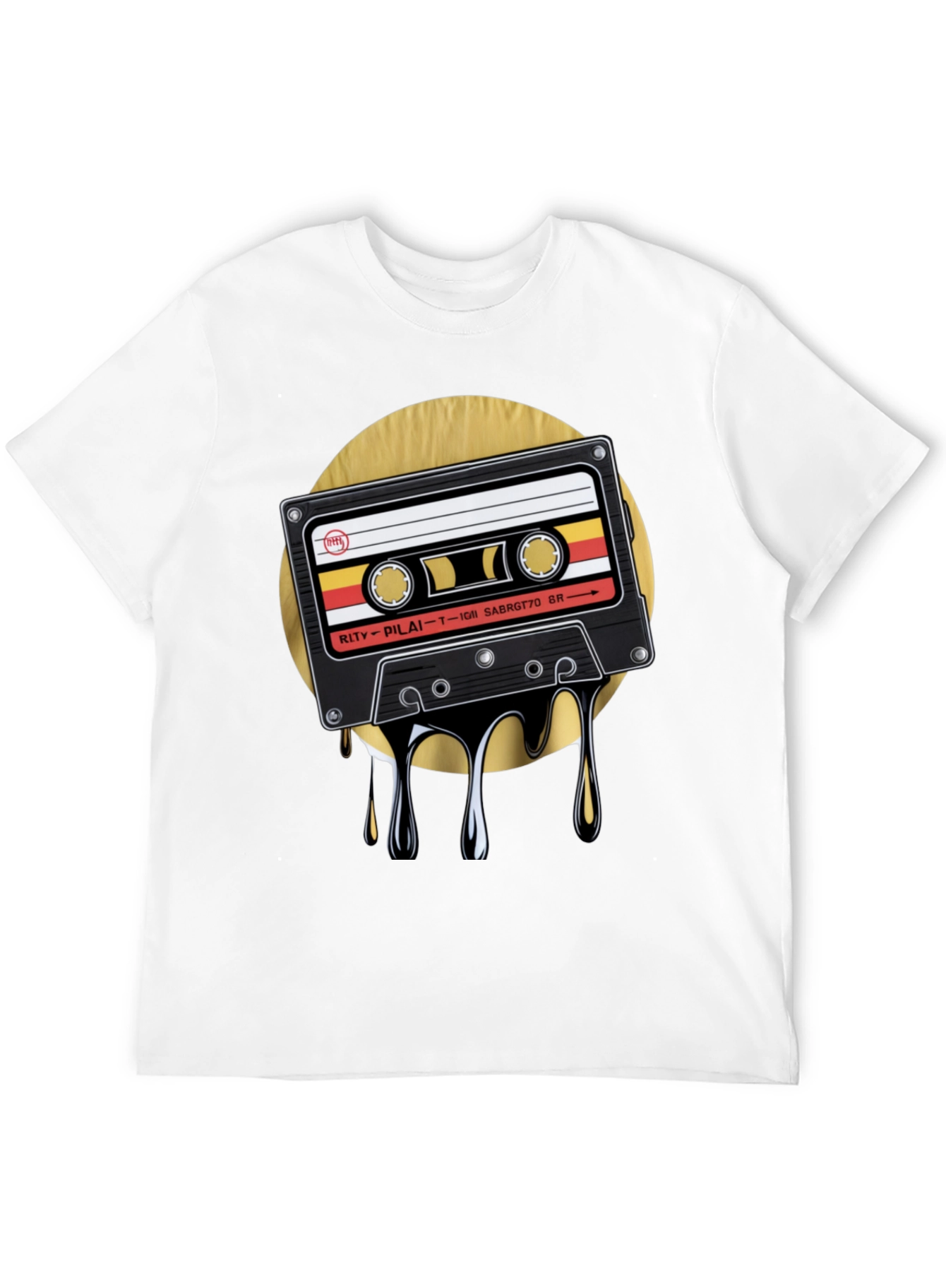Retro Cassette Drip Graphic T-Shirt - Black